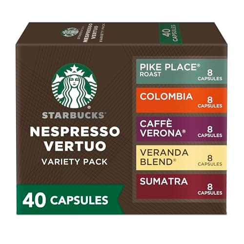 Starbucks by Nespresso Vertuo, Blonde, Medium, and Dark Roast Variety Pack Coffee, 40-count Coffee Pods, Brews 7.8 oz.