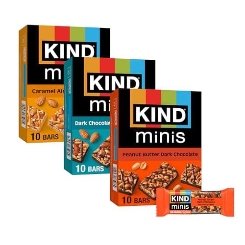 KIND Mini Snack Bars Variety Pack, Gluten Free, Low Sugar, Low Calorie Snacks, Dark Chocolate Nuts & Sea Salt, Peanut Butter Dark Chocolate, Caramel Almond & Sea Salt, 30 Count image 1
