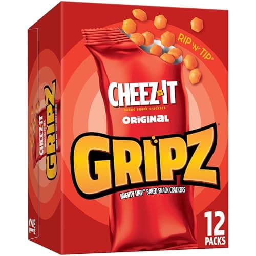 Gripz Mini Cheese Crackers, Kids Snacks, Baked Snack Crackers, Cheez-It Original, 10.8oz Box (12 Pouches)