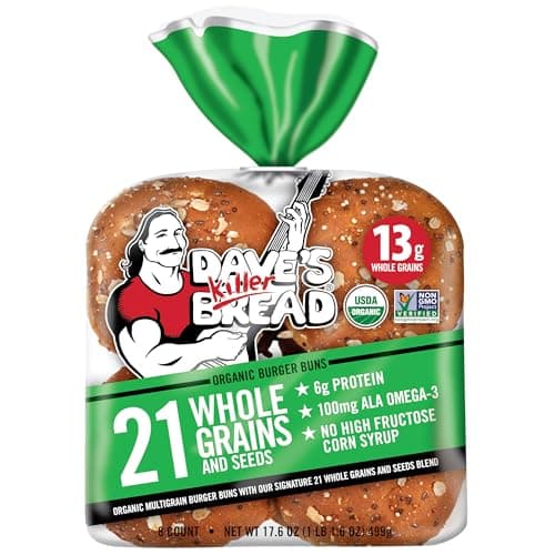 Dave's Killer Bread 21 Whole Grains & Seeds Burger Buns, Organic Hamburger Buns, 8 Count