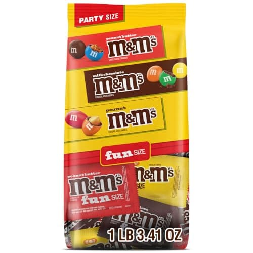 M&M'S Milk Chocolate, Peanut & Peanut Butter Fun Size Variety Pack, Party Size, 19.41 Oz Bulk Candy Bag image 1