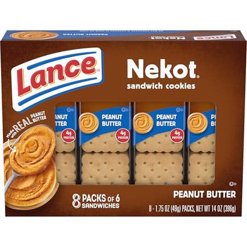 Lance Sandwich Cookies, Nekot Peanut Butter, 8 Individually Wrapped Packs, 6 Sandwiches Each