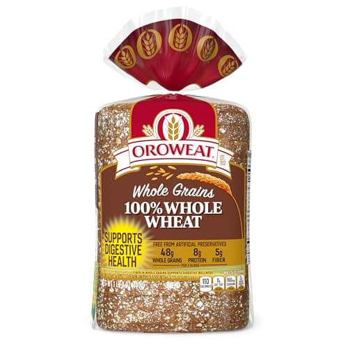 Oroweat Whole Grains 100% Whole Wheat Bread, Wheat Bread Free From Artificial Colors, Flavors and Preservatives, 24 oz Loaf