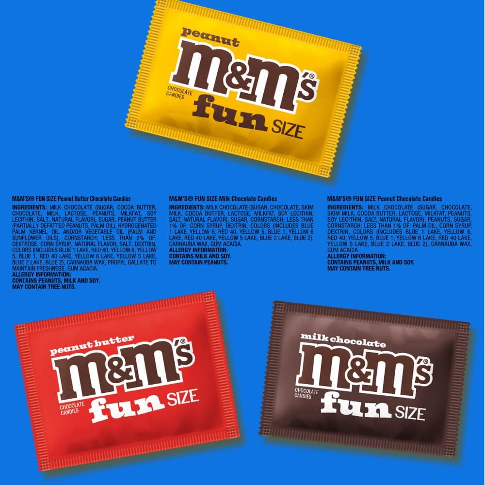 M&M'S Milk Chocolate, Peanut & Peanut Butter Fun Size Variety Pack, Party Size, 19.41 Oz Bulk Candy Bag thumbnail 9