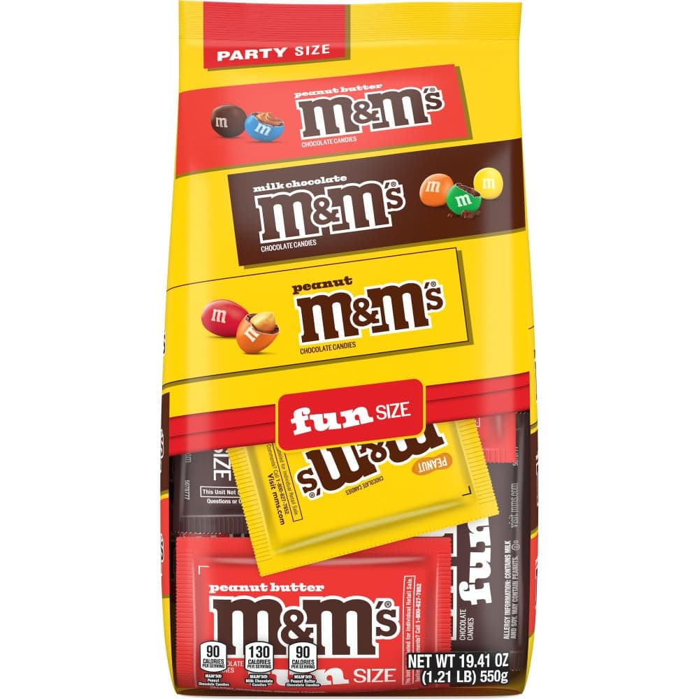 M&M'S Milk Chocolate, Peanut & Peanut Butter Fun Size Variety Pack, Party Size, 19.41 Oz Bulk Candy Bag thumbnail 3
