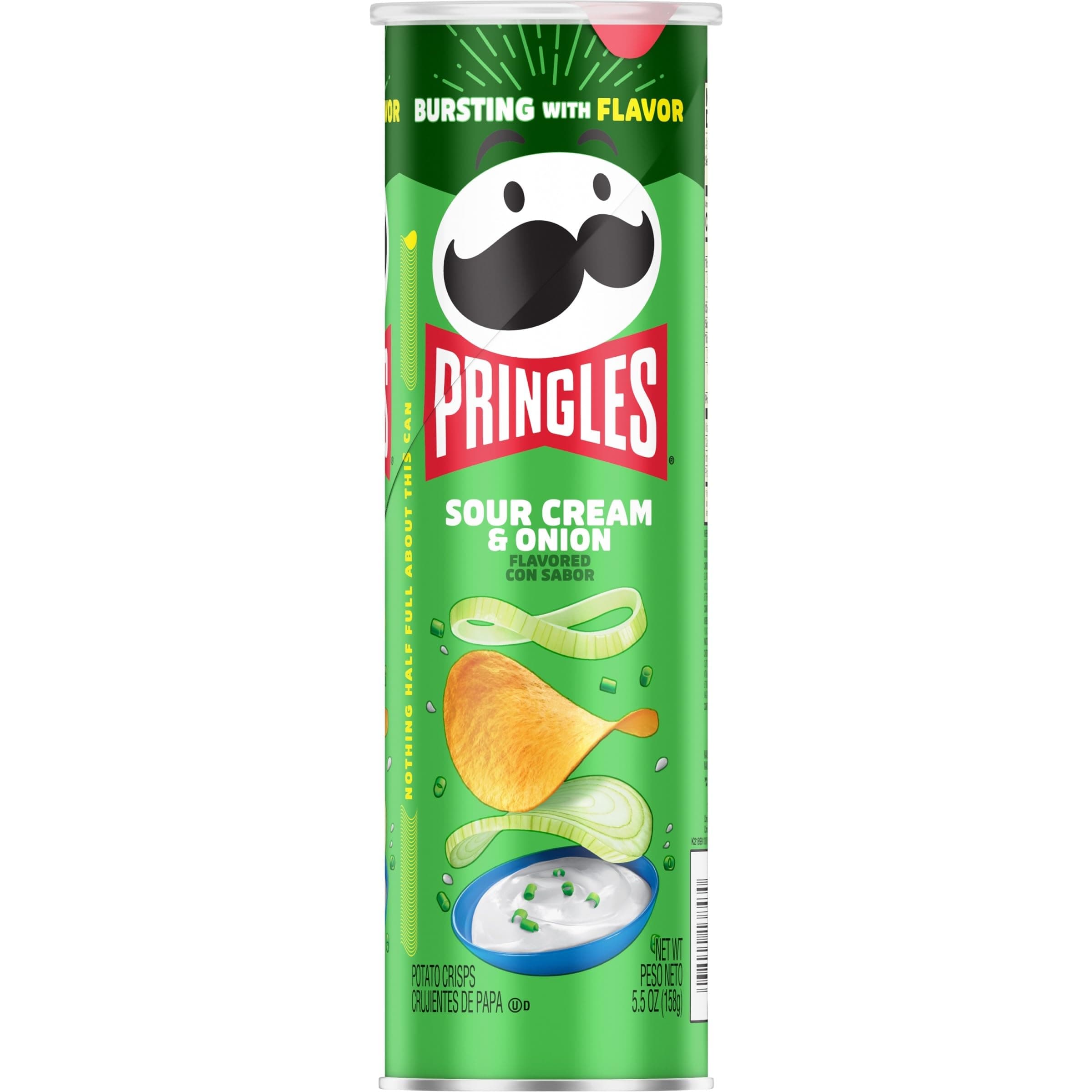 Pringles Potato Crisps Chips, Lunch Snacks, On-The-Go Snacks, Sour Cream and Onion, 5.5oz Can (1 Can) thumbnail 8