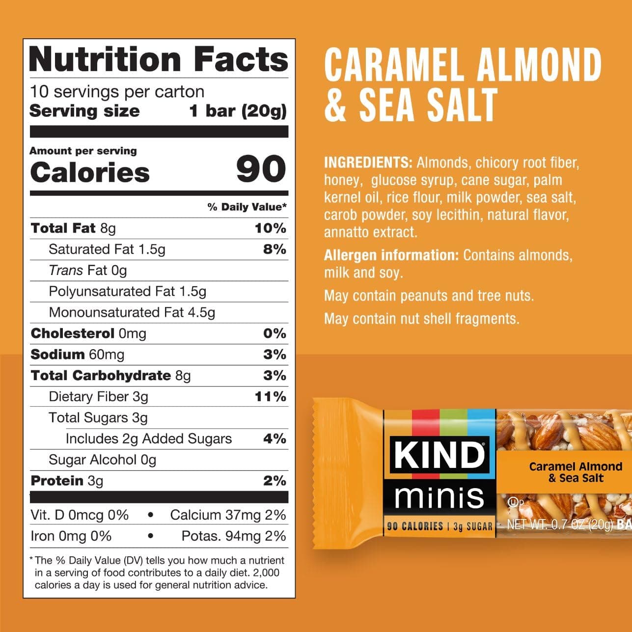 KIND Mini Snack Bars Variety Pack, Gluten Free, Low Sugar, Low Calorie Snacks, Dark Chocolate Nuts & Sea Salt, Peanut Butter Dark Chocolate, Caramel Almond & Sea Salt, 30 Count thumbnail 5
