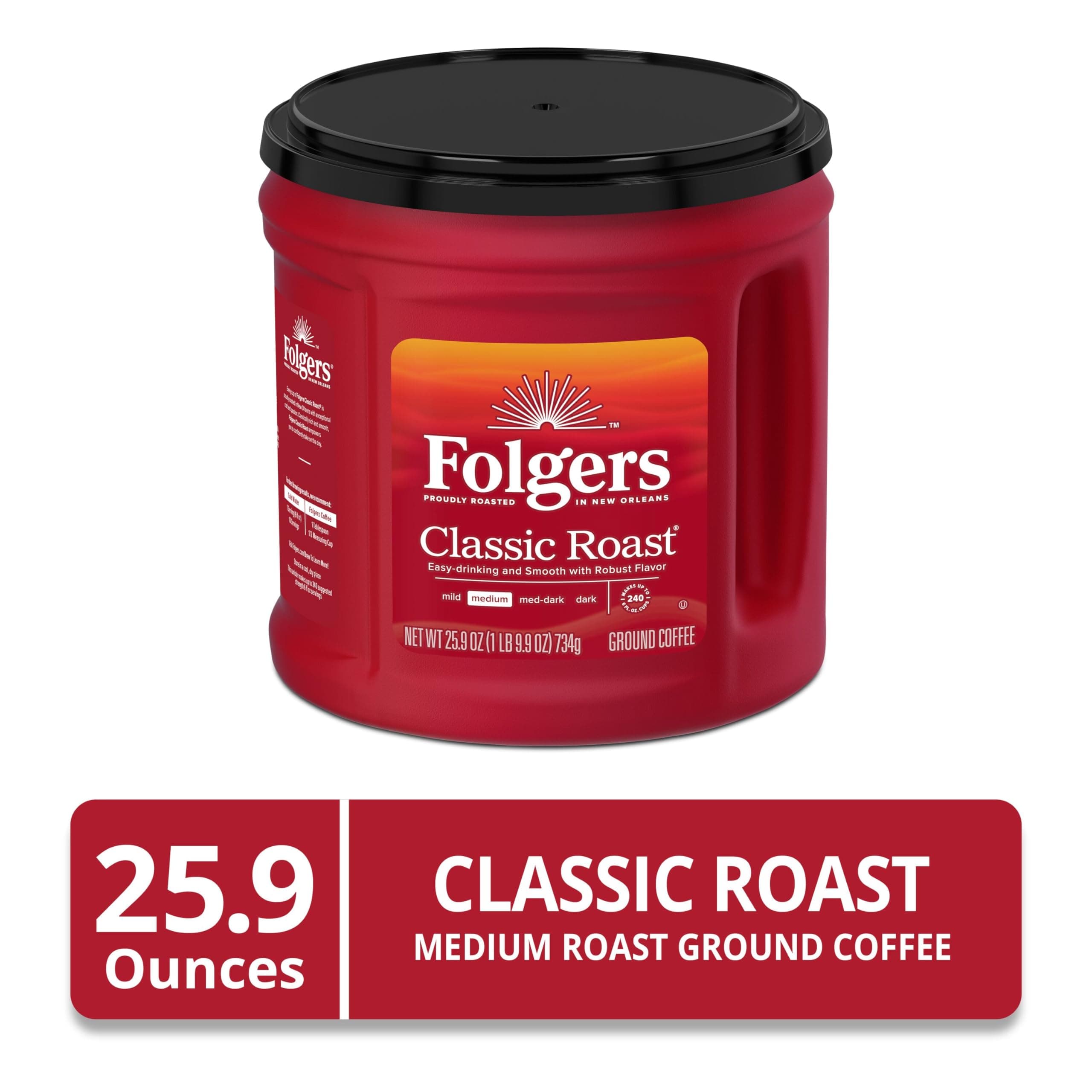 Folgers Classic Roast Ground Coffee, Medium Roast, 25.9 Oz. Canister thumbnail 2