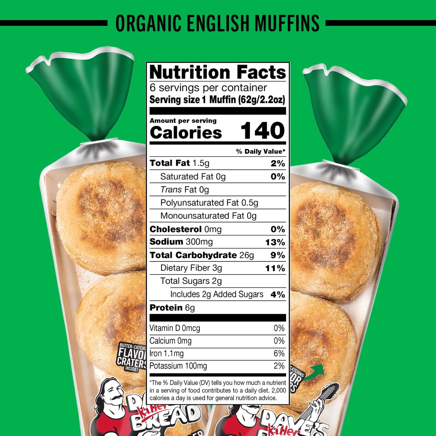 Dave's Killer Bread Rockin' Grains English Muffins, Organic Whole Grain English Muffins, 6 Count thumbnail 3