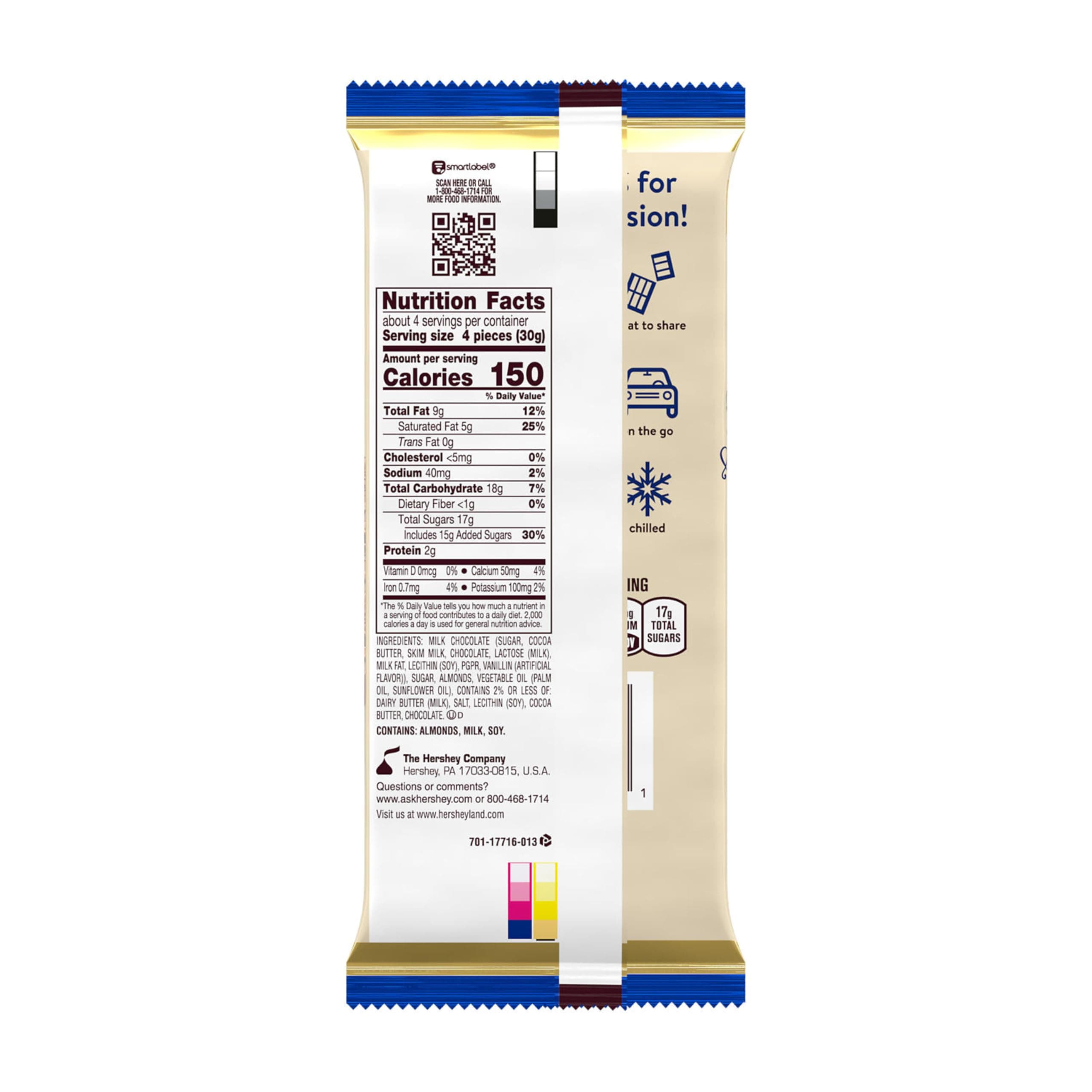 HERSHEY'S SYMPHONY Milk Chocolate, Almonds and Toffee XL, Candy Bar, 4.25 oz (16 Pieces) thumbnail 2