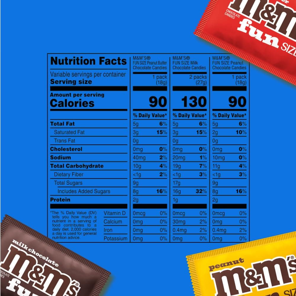M&M'S Milk Chocolate, Peanut & Peanut Butter Fun Size Variety Pack, Party Size, 19.41 Oz Bulk Candy Bag thumbnail 2