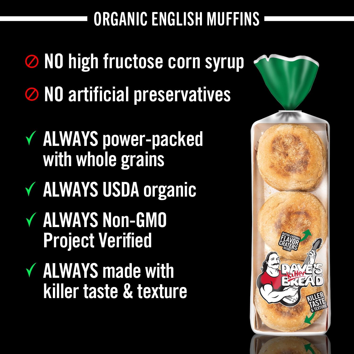 Dave's Killer Bread Rockin' Grains English Muffins, Organic Whole Grain English Muffins, 6 Count thumbnail 9