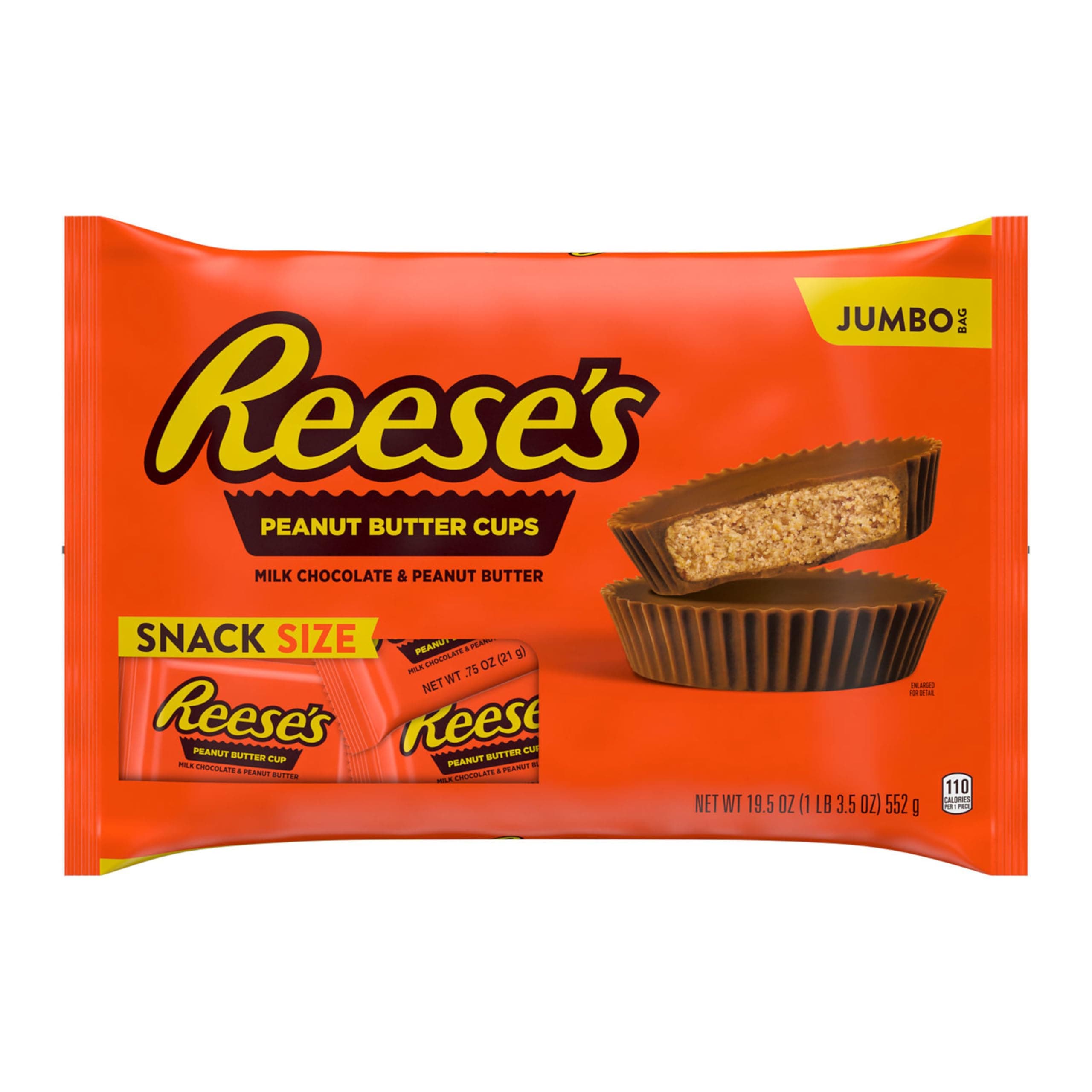 REESE'S Milk Chocolate Snack Size Peanut Butter Cups, Candy Jumbo Bag, 19.5 oz thumbnail 4