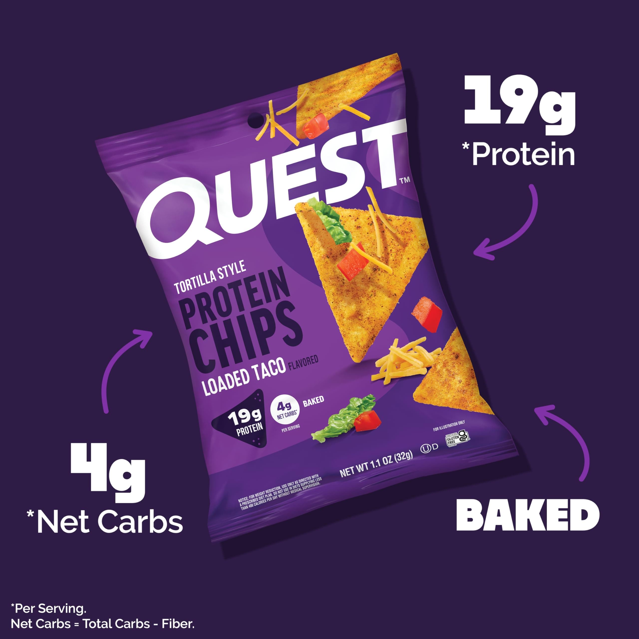 Quest Nutrition Loaded Taco Tortilla Style Protein Chips, 19g Protein, 4g Net Carb, Low Carb, Gluten Free, 1.1 oz (Pack of 4) thumbnail 3