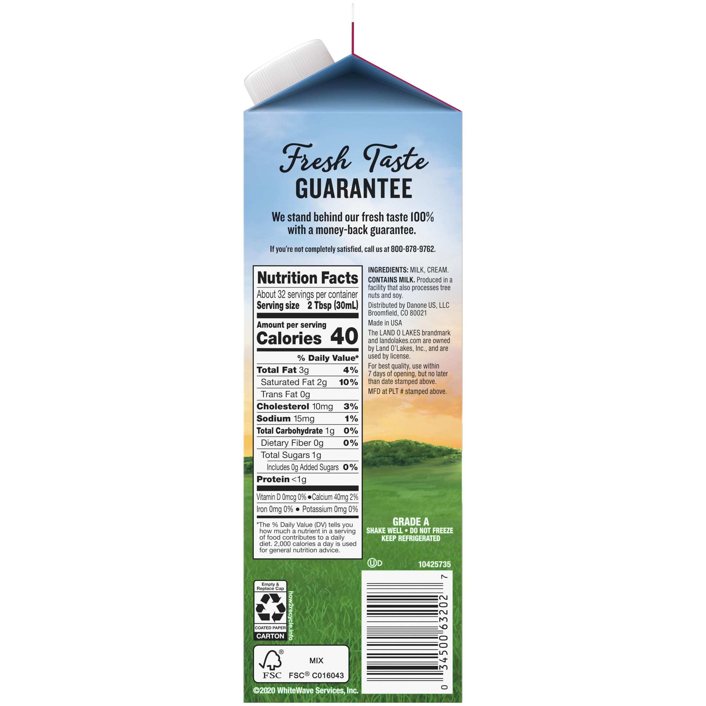 Land O Lakes Half And Half, Traditional, Coffee Creamer, 1 Quart thumbnail 2