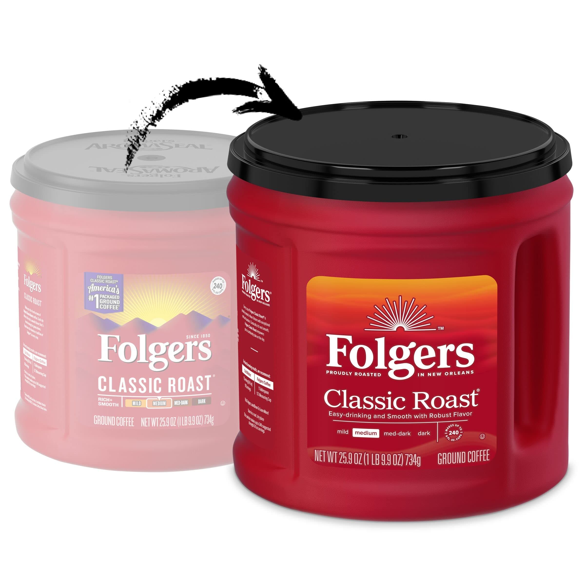 Folgers Classic Roast Ground Coffee, Medium Roast, 25.9 Oz. Canister thumbnail 3