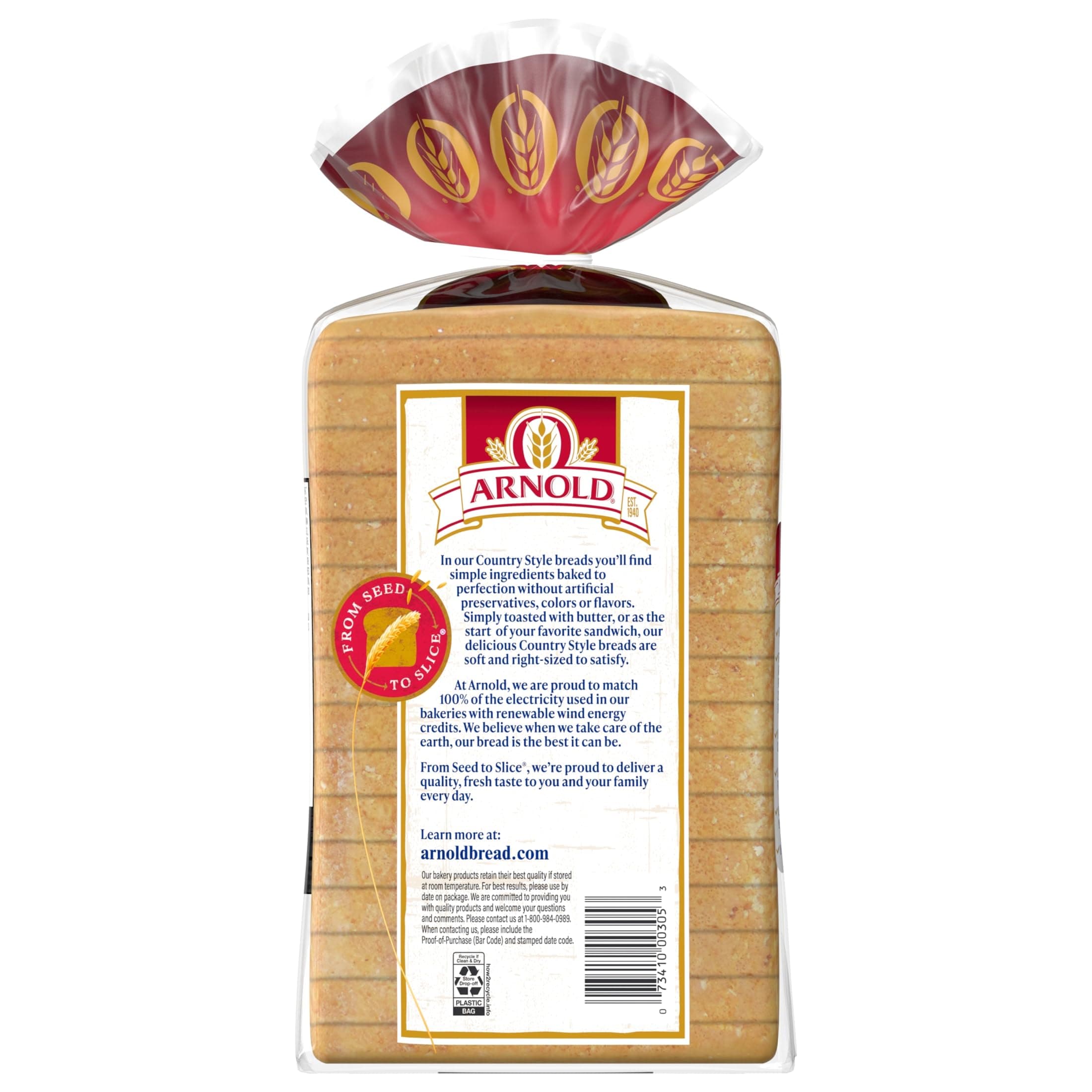Arnold Country Style Plain Bread, White Bread, 24 oz Bag thumbnail 6