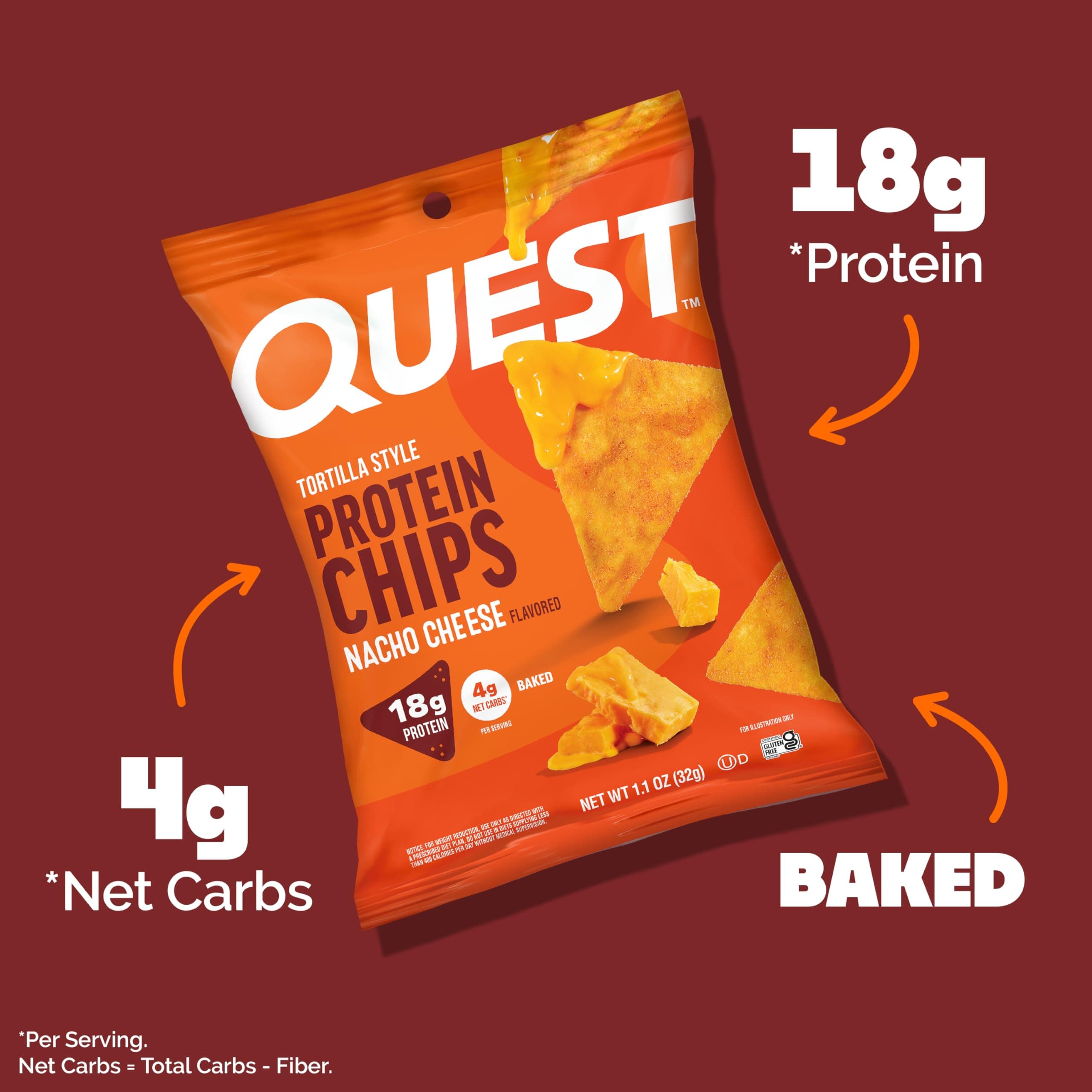Quest Nutrition Nacho Cheese Tortilla Style Protein Chips, 18g Protein, 4g Net Carb, Low Carb, Gluten Free, 1.1 oz (Pack of 12) thumbnail 4