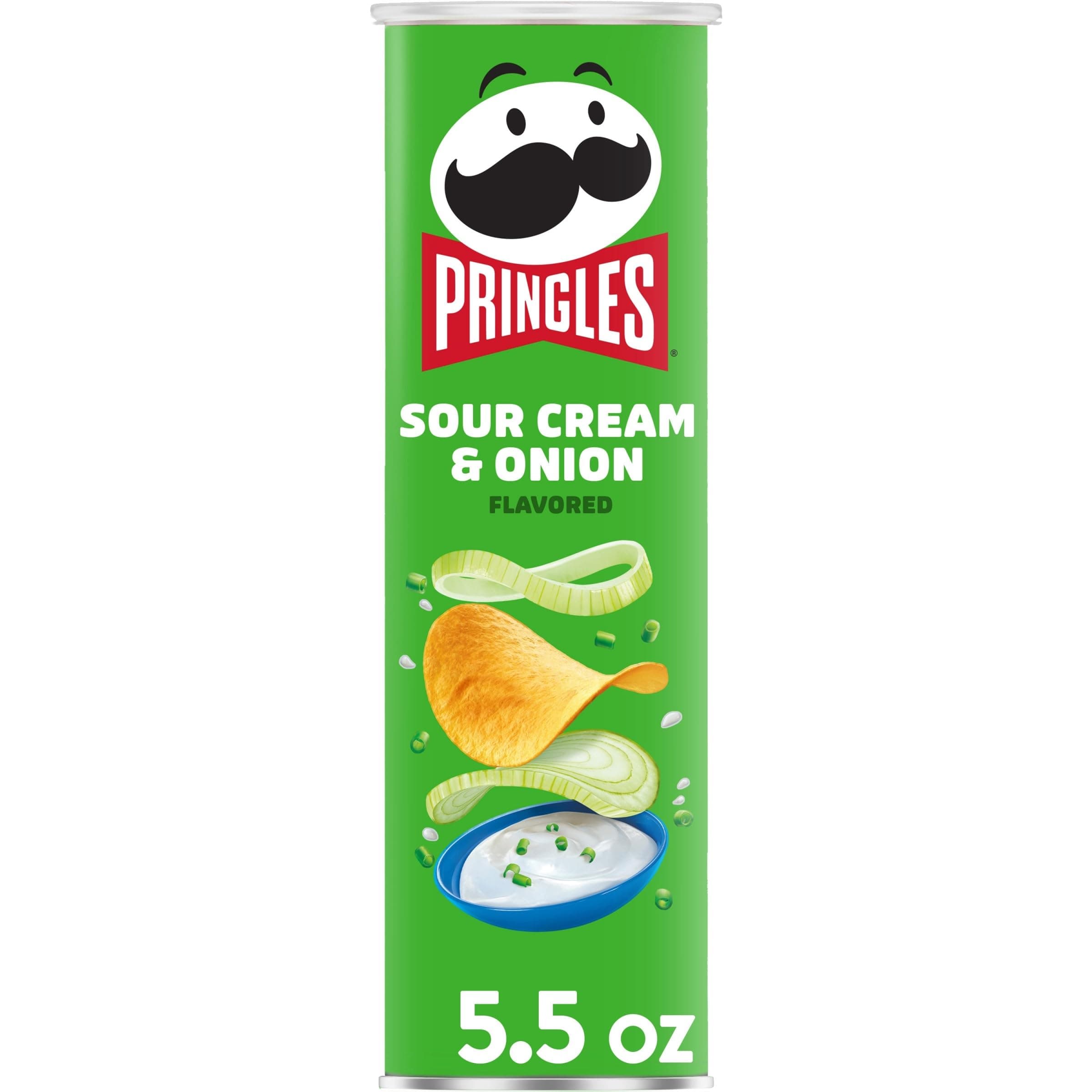 Pringles Potato Crisps Chips, Lunch Snacks, On-The-Go Snacks, Sour Cream and Onion, 5.5oz Can (1 Can) thumbnail 2