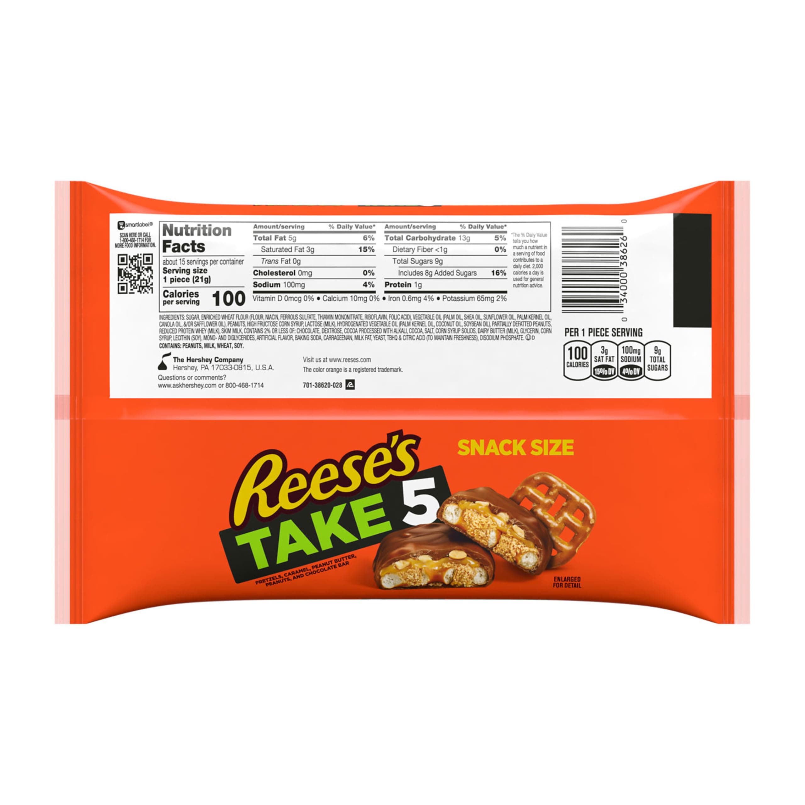 REESE'S TAKE 5 Pretzel, Peanut and Chocolate Snack Size, Candy Bag, 11.25 oz thumbnail 3