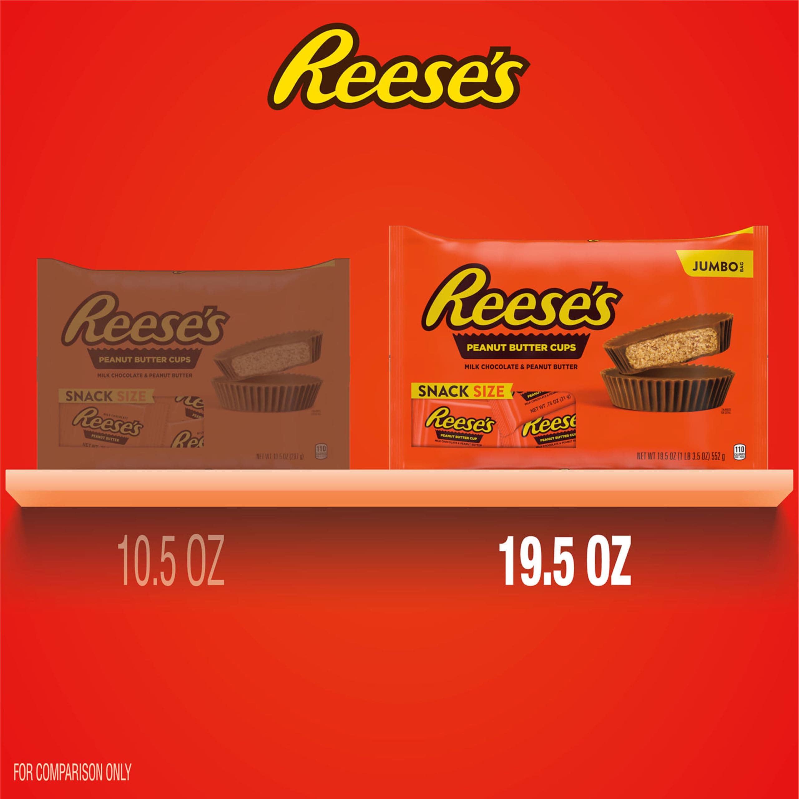 REESE'S Milk Chocolate Snack Size Peanut Butter Cups, Candy Jumbo Bag, 19.5 oz thumbnail 5
