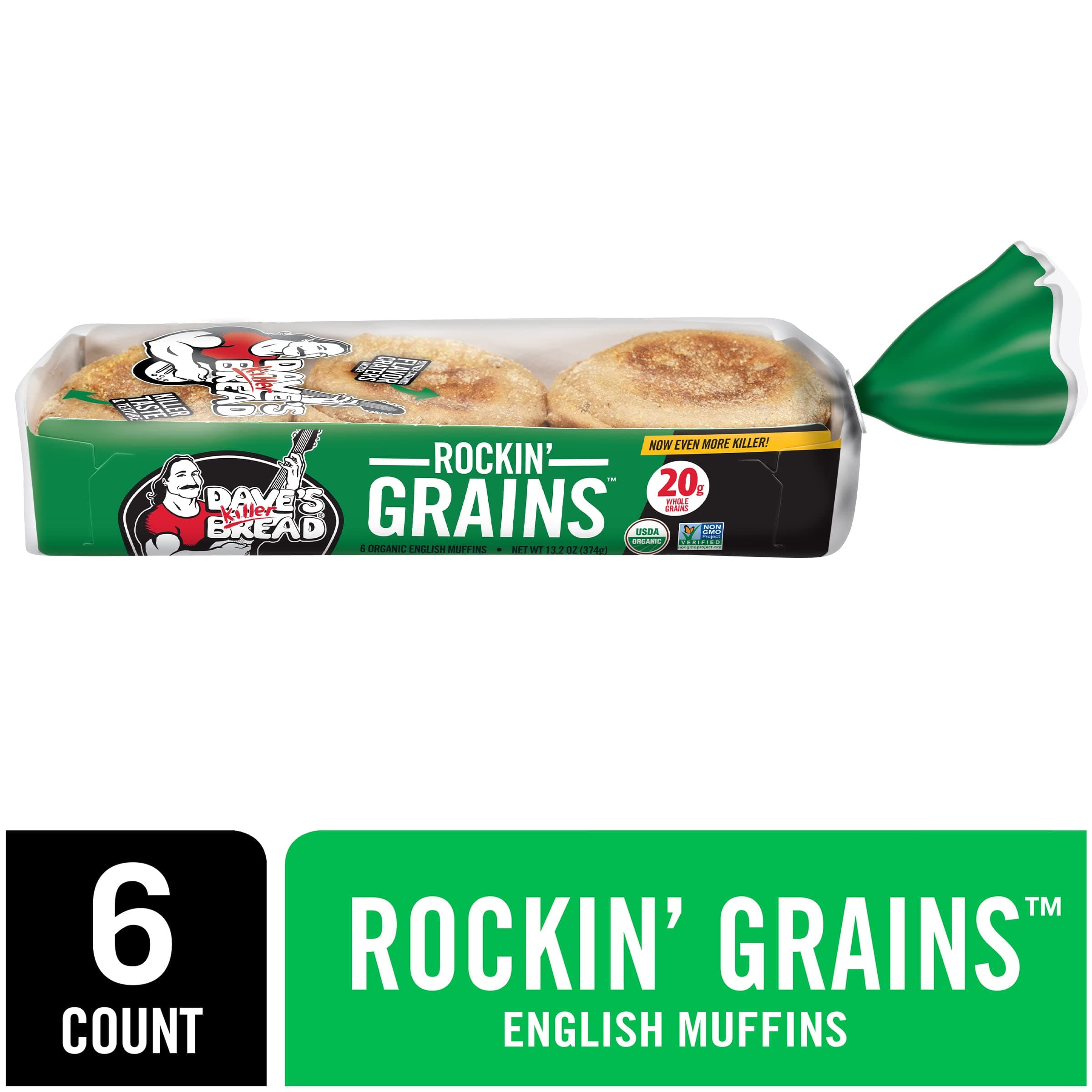 Dave's Killer Bread Rockin' Grains English Muffins, Organic Whole Grain English Muffins, 6 Count thumbnail 5