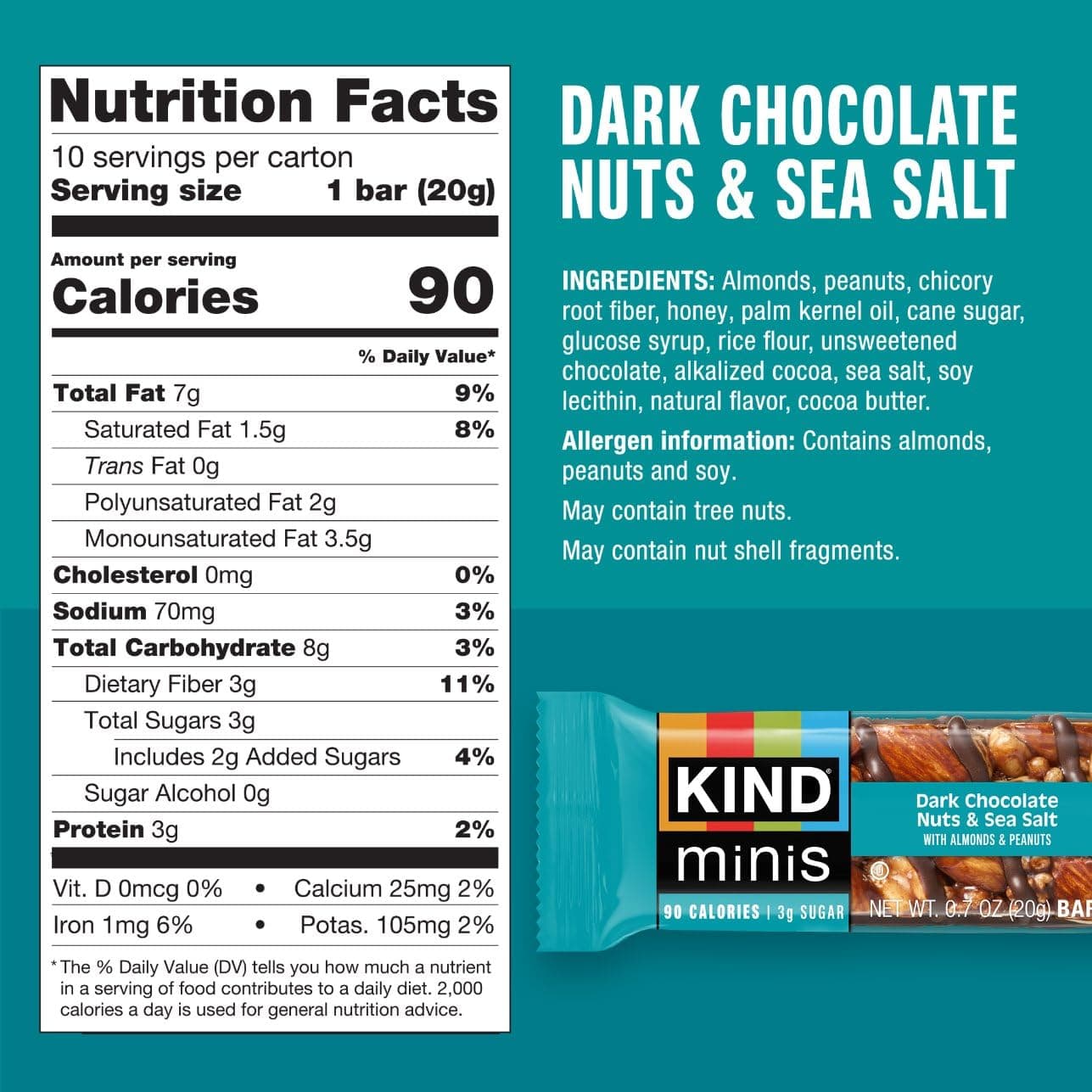 KIND Mini Snack Bars Variety Pack, Gluten Free, Low Sugar, Low Calorie Snacks, Dark Chocolate Nuts & Sea Salt, Peanut Butter Dark Chocolate, Caramel Almond & Sea Salt, 30 Count thumbnail 4