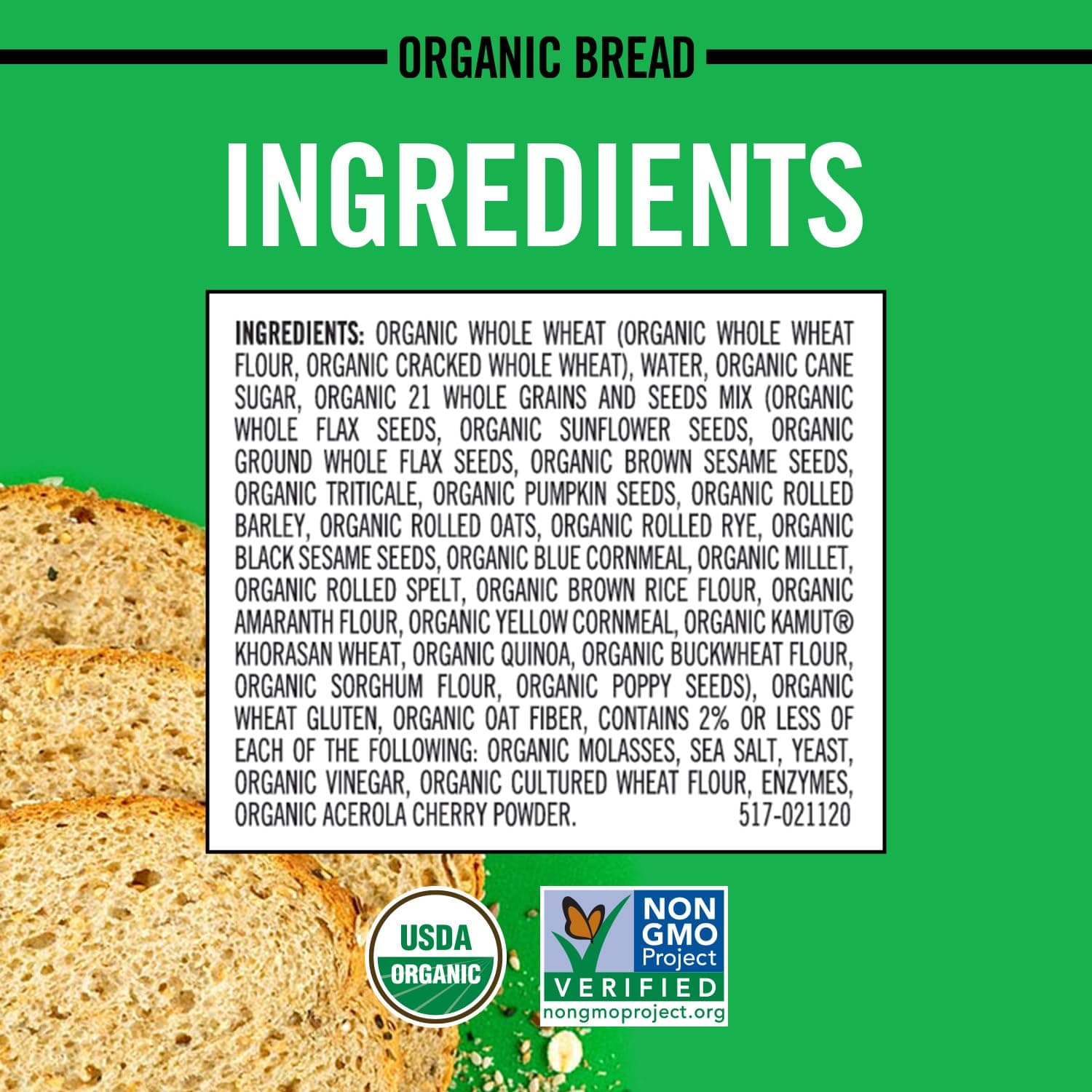 Organic Bread 21 Whole Grains & Seeds, 27 oz. (Pack of 2 Loaves) thumbnail 4