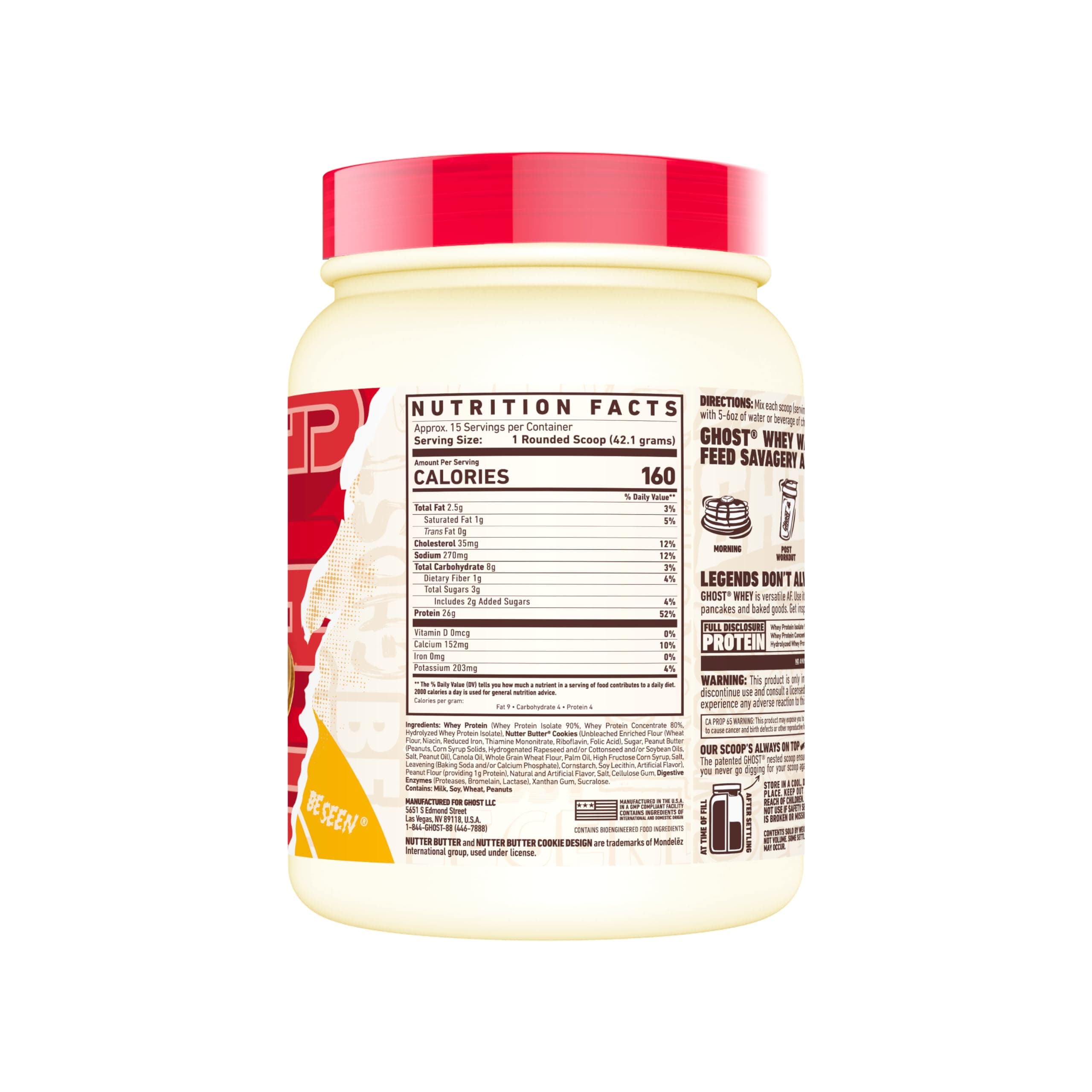 GHOST Whey Protein Powder, Nutter Butter - 1LB Tub, 26G of Protein - Flavored Isolate, Concentrate & Hydrolyzed Whey Protein Blend - Post Workout Shakes thumbnail 2
