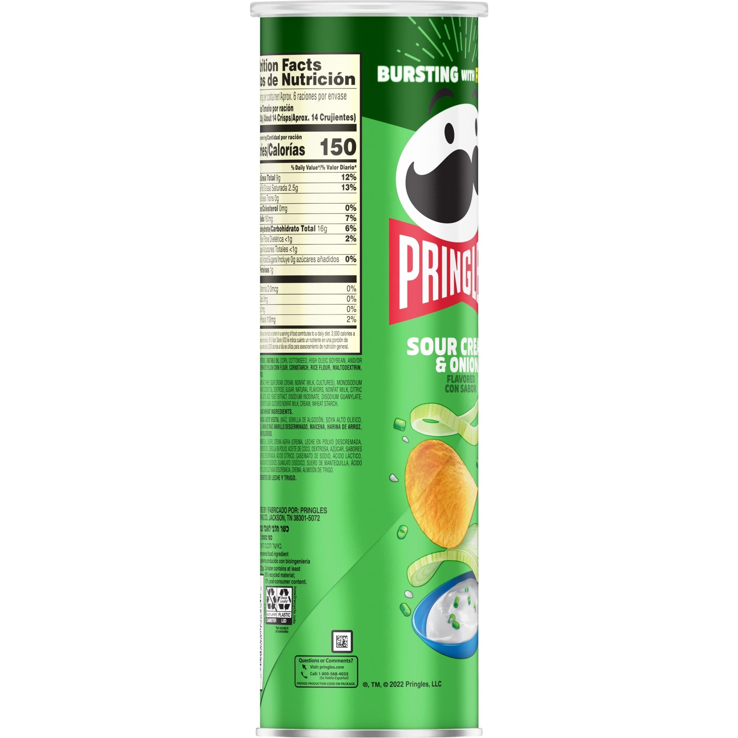 Pringles Potato Crisps Chips, Lunch Snacks, On-The-Go Snacks, Sour Cream and Onion, 5.5oz Can (1 Can) thumbnail 9