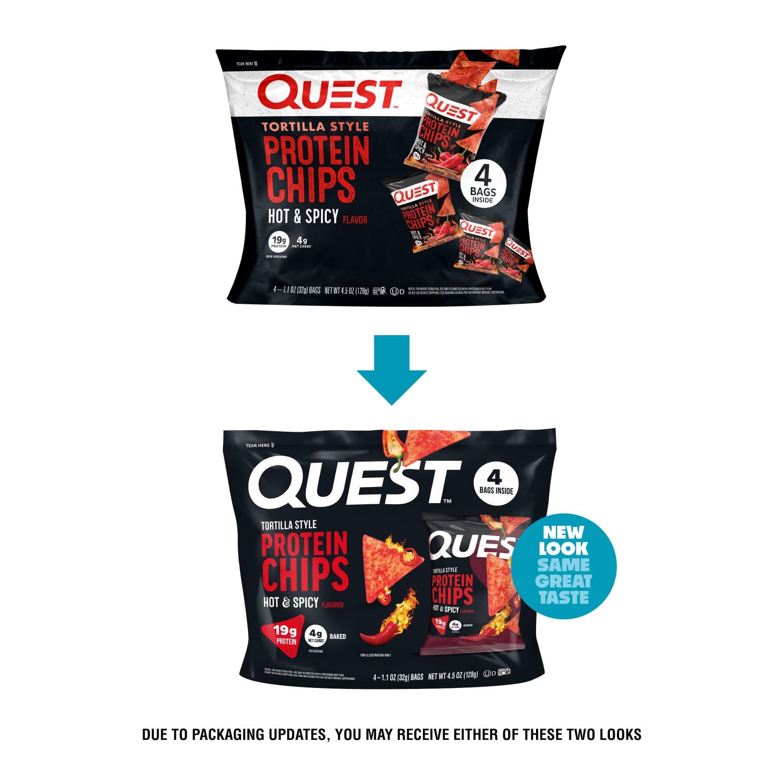 Quest Nutrition Tortilla Style Protein Chips, Hot & Spicy, 19g of Protein, 4g Net Carbs, High Protein, Gluten Free, 1.1 Ounce, 4 count thumbnail 2