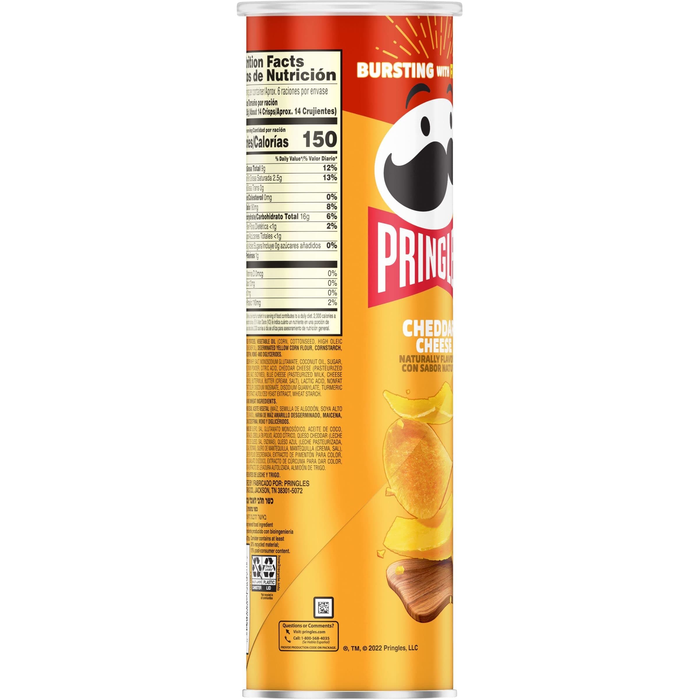 Pringles Potato Crisps Chips, Lunch Snacks, On-the-Go Snacks, Cheddar Cheese, 5.5oz Can (1 Can) thumbnail 10
