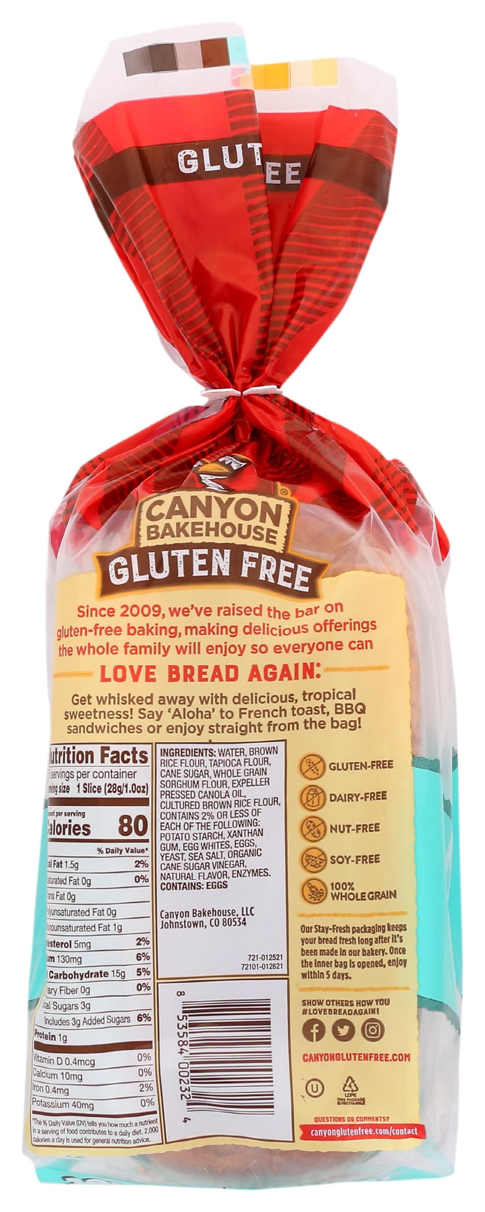 Canyon Bakehouse Hawaiian Sweet Gluten Free Bread, Whole Grain Sandwich Bread, Fresh, 15 oz Loaf thumbnail 3