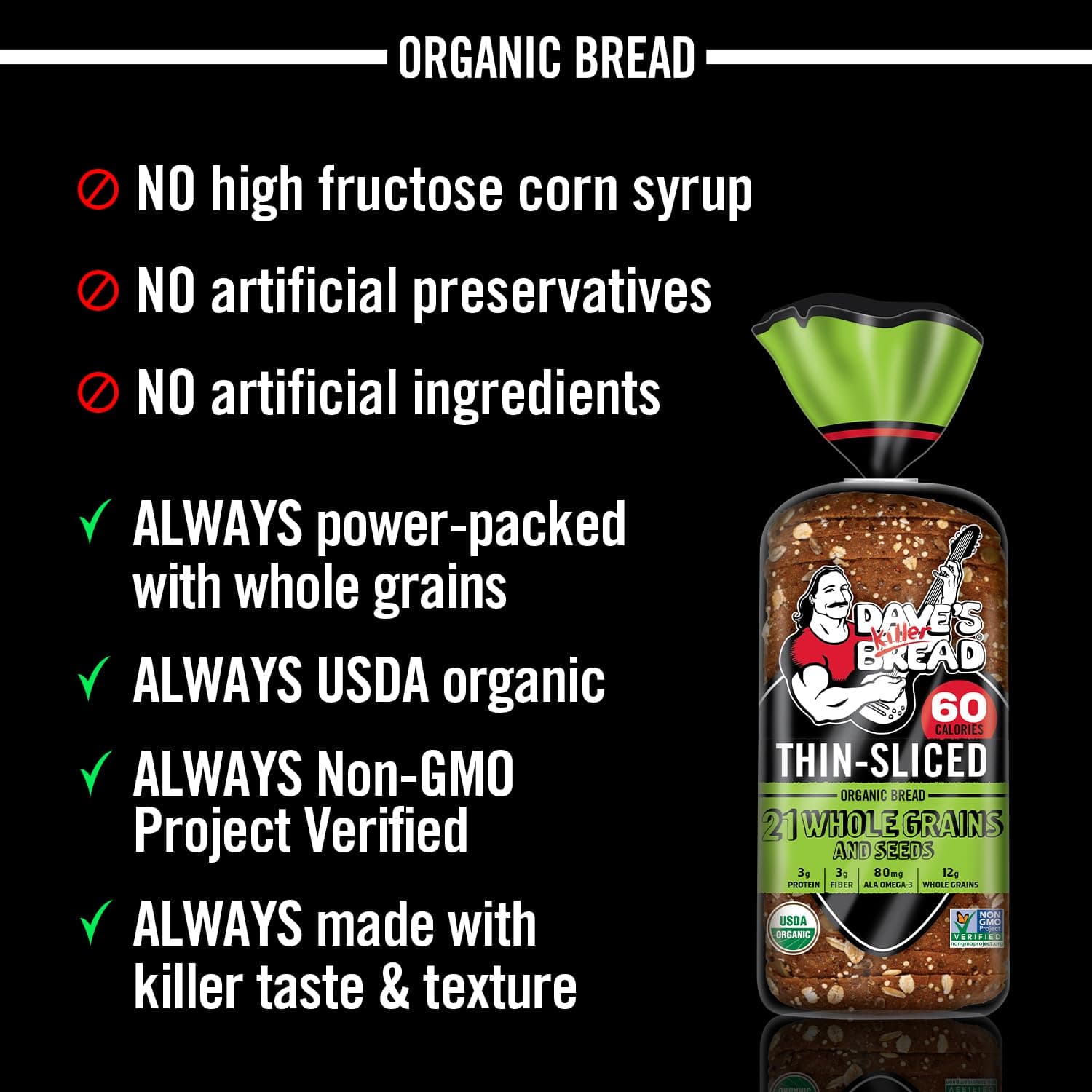 Dave's Killer Bread 21 Whole Grains & Seeds Thin-Sliced, Whole Grain Organic Bread, 20.5 oz Loaf thumbnail 7