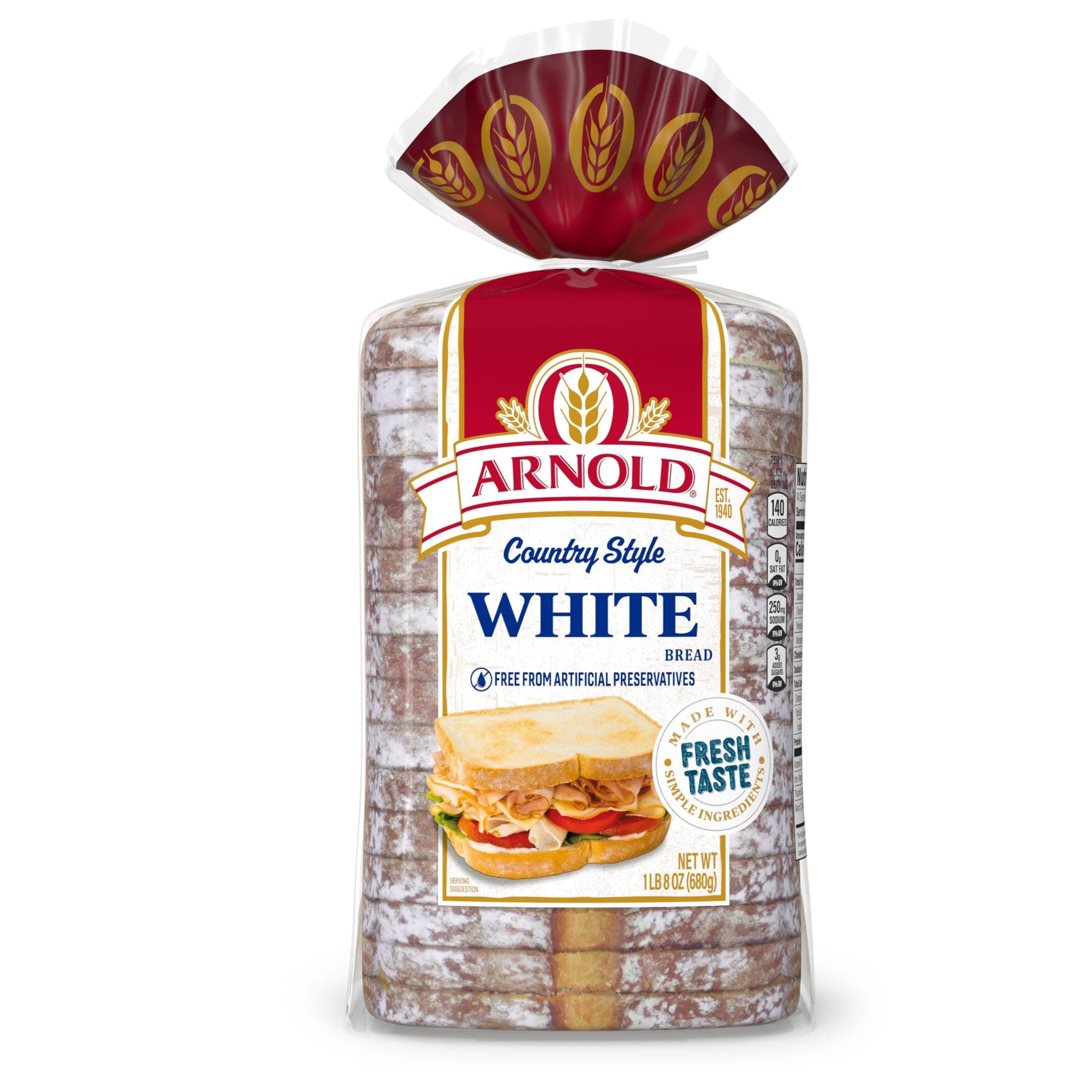 Arnold Country Style Plain Bread, White Bread, 24 oz Bag thumbnail 7