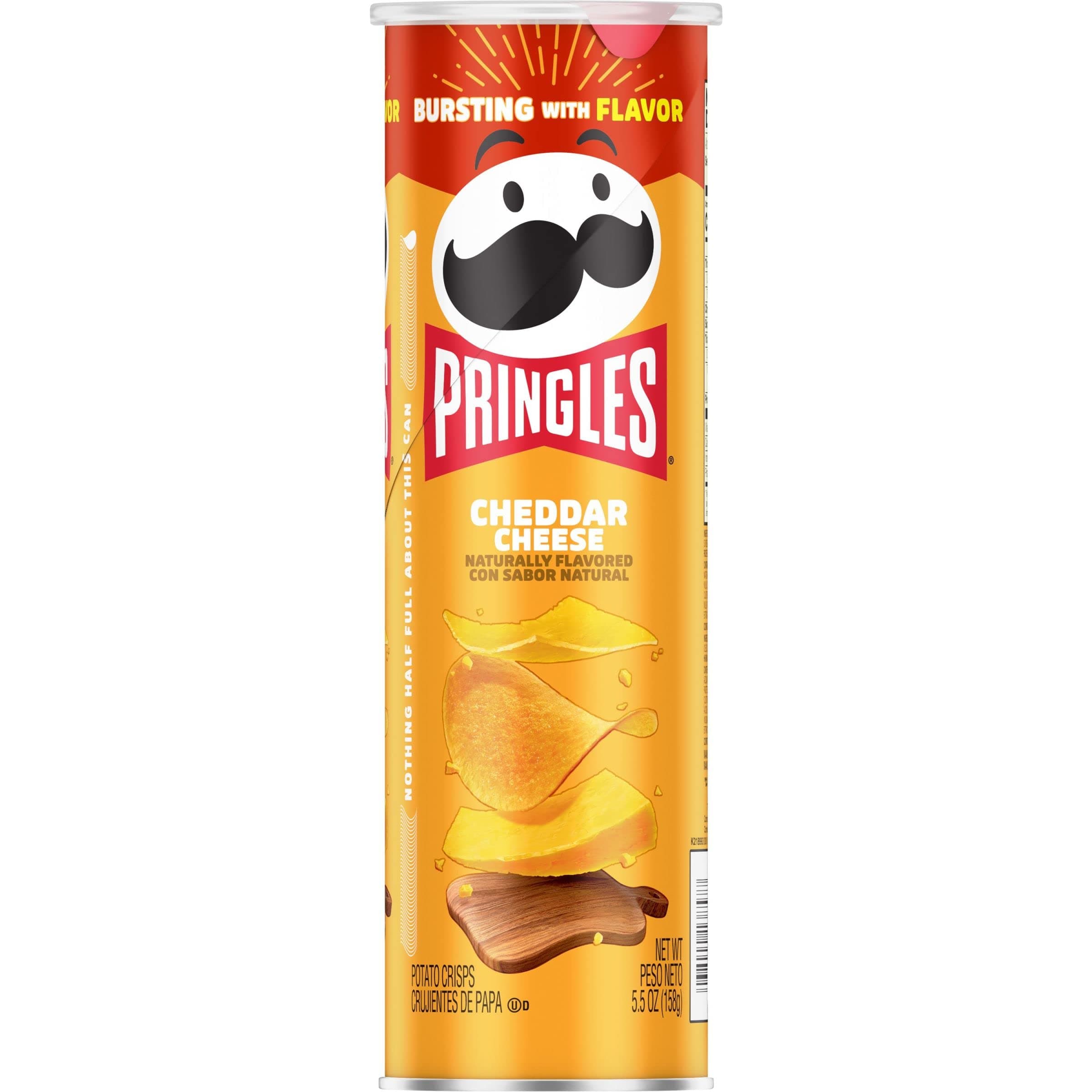 Pringles Potato Crisps Chips, Lunch Snacks, On-the-Go Snacks, Cheddar Cheese, 5.5oz Can (1 Can) thumbnail 9
