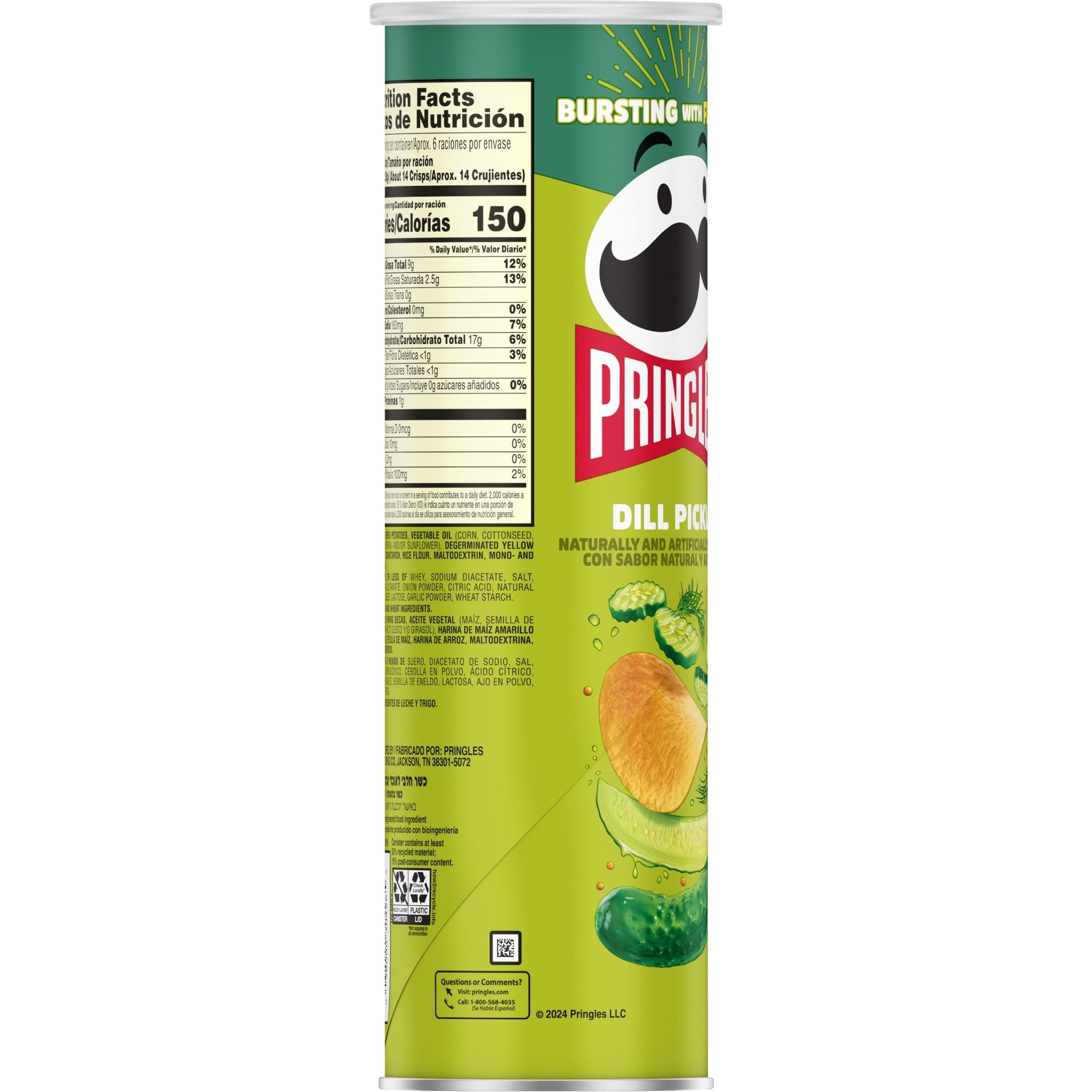 Pringles Potato Crisps Chips, Lunch Snacks, On-the-Go Snacks, Dill Pickle, 5.5oz Can (1 Can) thumbnail 10