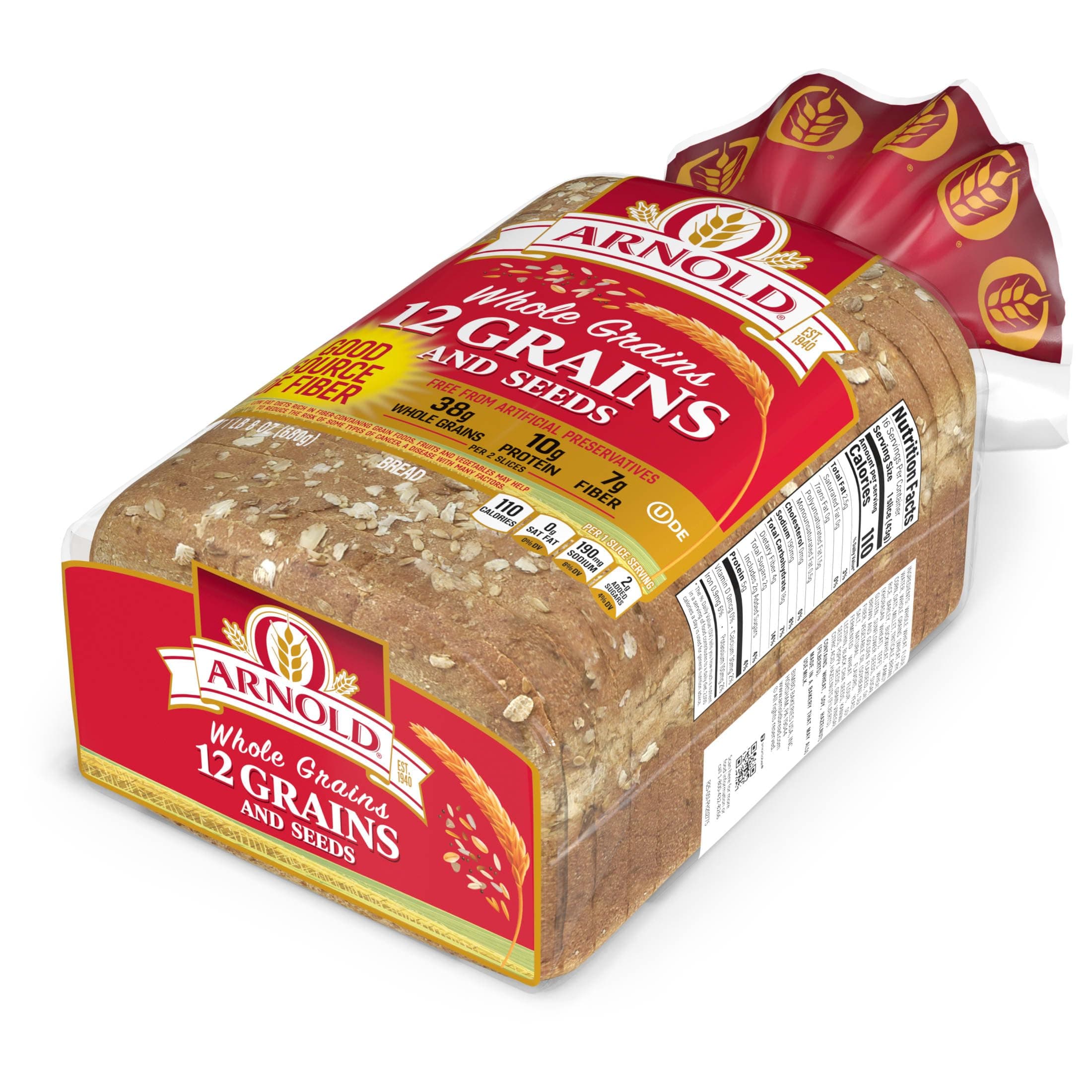 Arnold Whole Grains 12 Grains and Seeds Whole Grain Bread, Bread Free From Artificial Colors, Flavors and Preservatives, 24 oz Loaf thumbnail 5