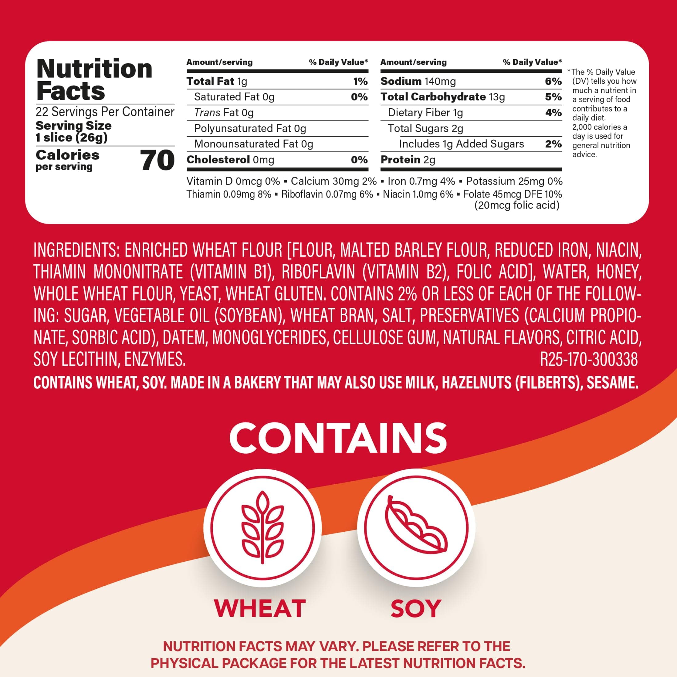 Sara Lee Honey Wheat Sandwich Bread, 20 Oz Loaf of Honey Wheat Bread With No Artificial Colors or Flavors thumbnail 2