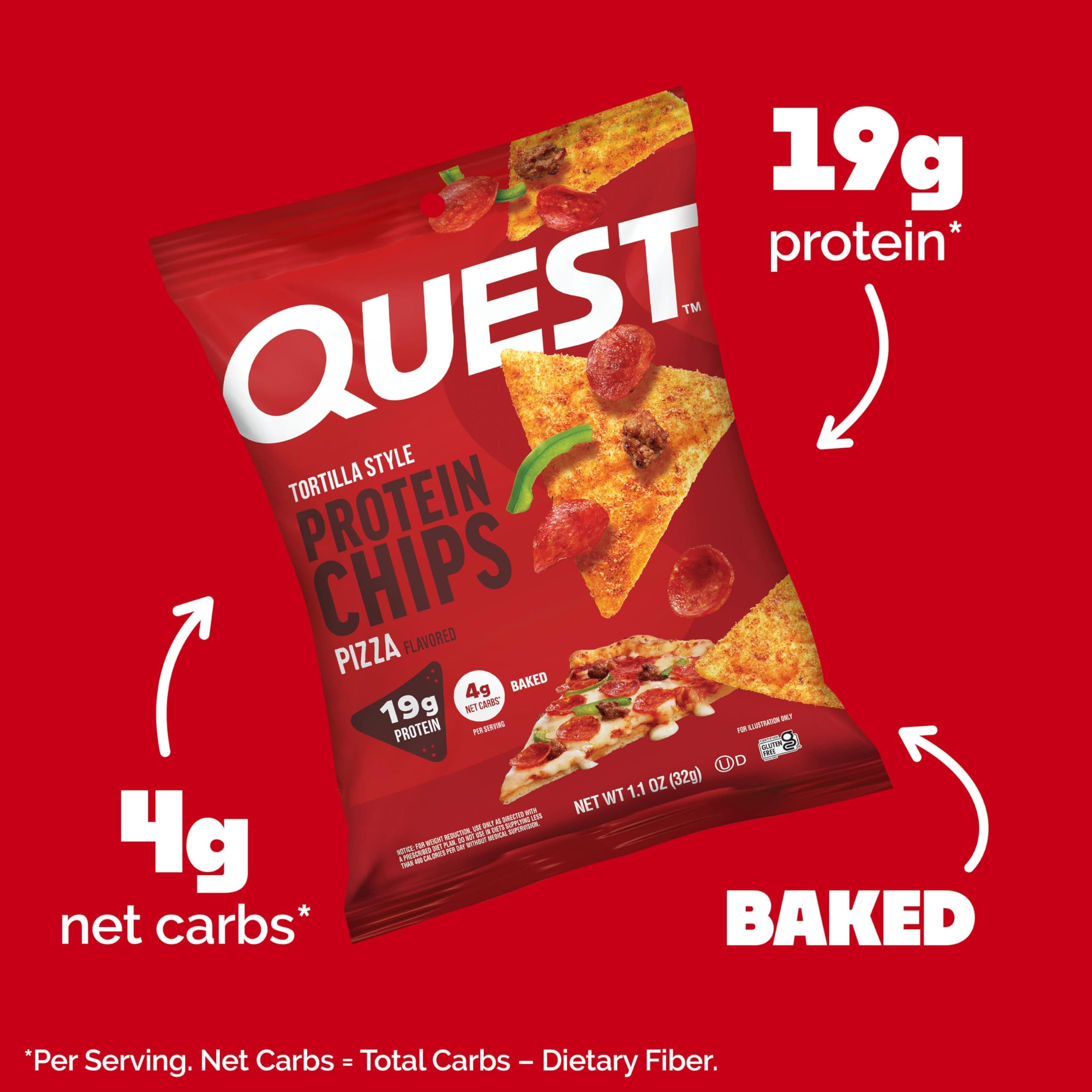 Quest Nutrition Pizza Tortilla Style Protein Chips, 19g Protein, 4g Net Carbs, High Protein Snack, Low Carb, Gluten Free, 1.01 oz bags, 12 Count thumbnail 2