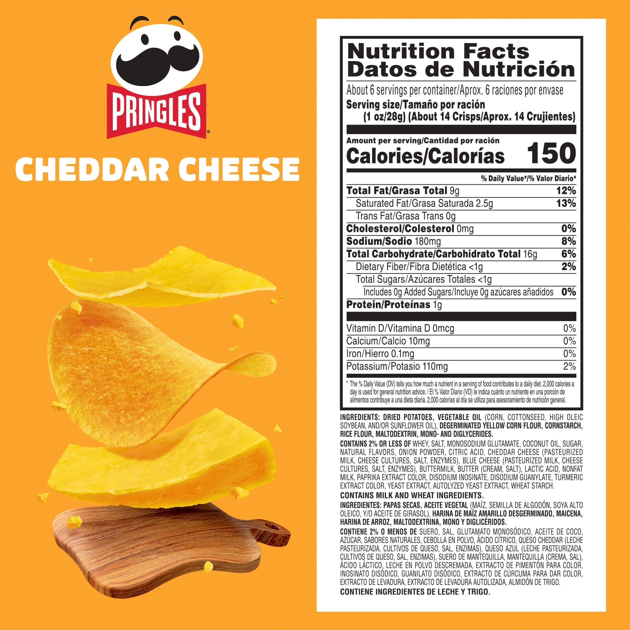 Pringles Potato Crisps Chips, Lunch Snacks, On-the-Go Snacks, Cheddar Cheese, 5.5oz Can (1 Can) thumbnail 3