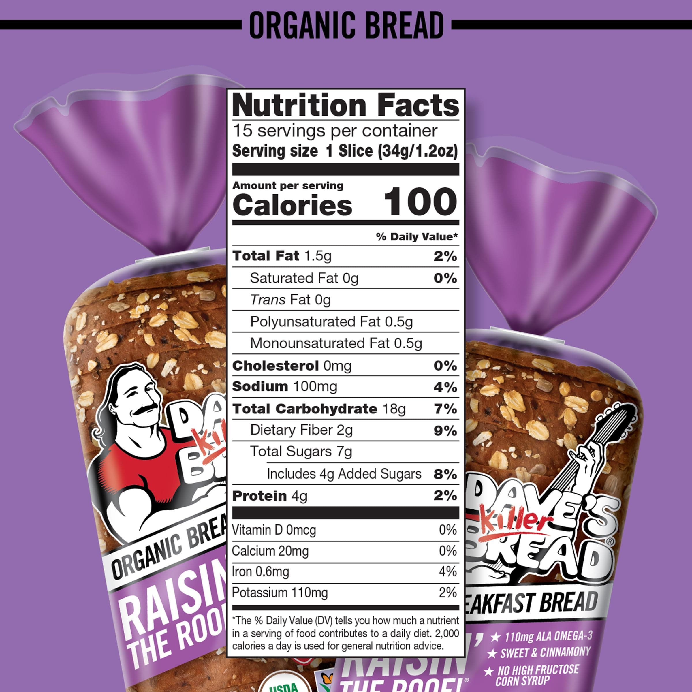 Dave's Killer Bread Raisin' the Roof!, Cinnamon Raisin Organic Breakfast Bread, 18 oz Loaf thumbnail 8