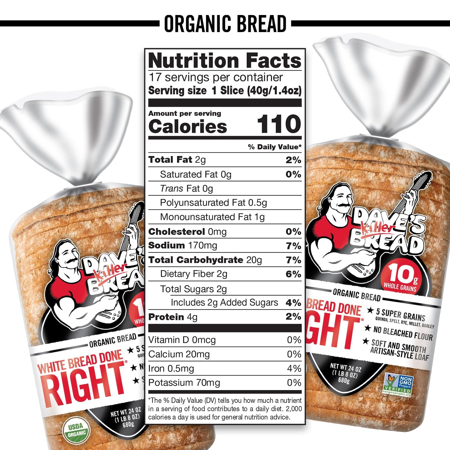 Dave's Killer Bread White Bread Done Right, Artisan-Style Organic White Bread, 24 oz Loaf thumbnail 2