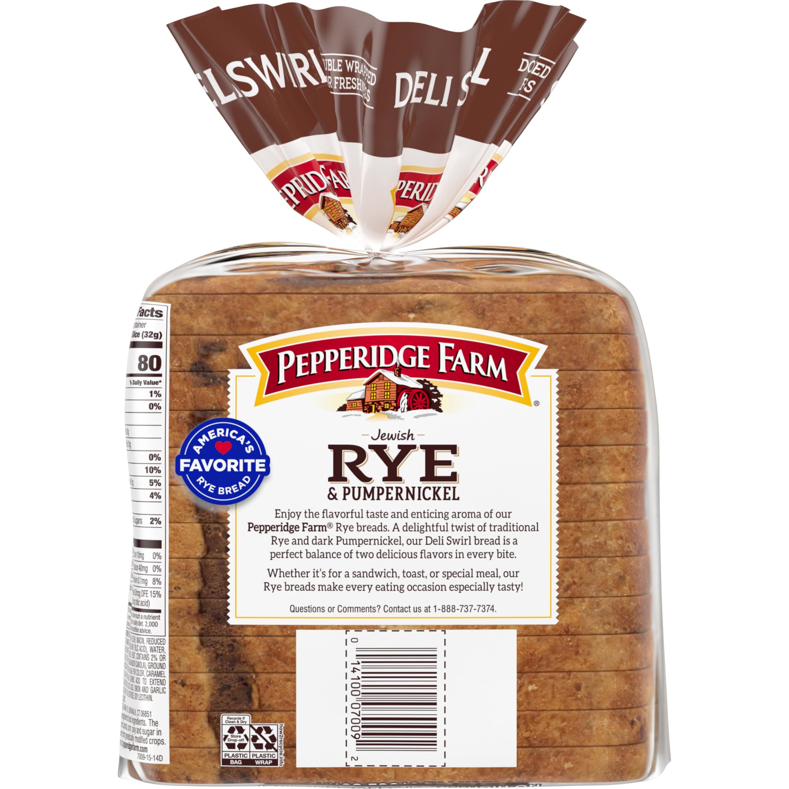 Pepperidge Farm Jewish Rye & Pumpernickel Deli Swirl Bread, 16 Ounce Bag thumbnail 5