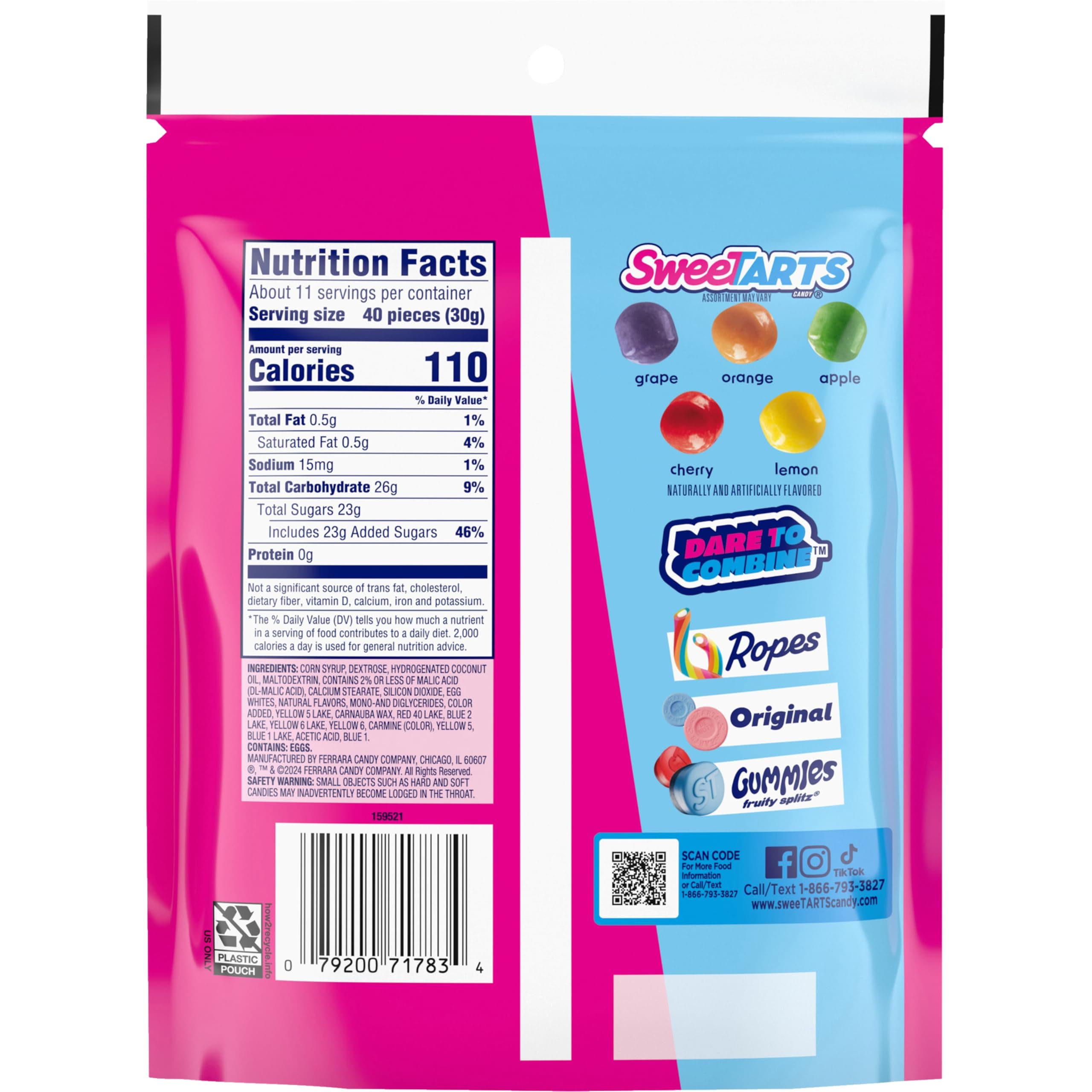 SweeTARTS Mini Chewy Candy, Mixed Fruit Flavors (Cherry, Grape, Lemon, Apple & Orange), Sweet & Tart Chewy Candy, 12 oz Bag thumbnail 9