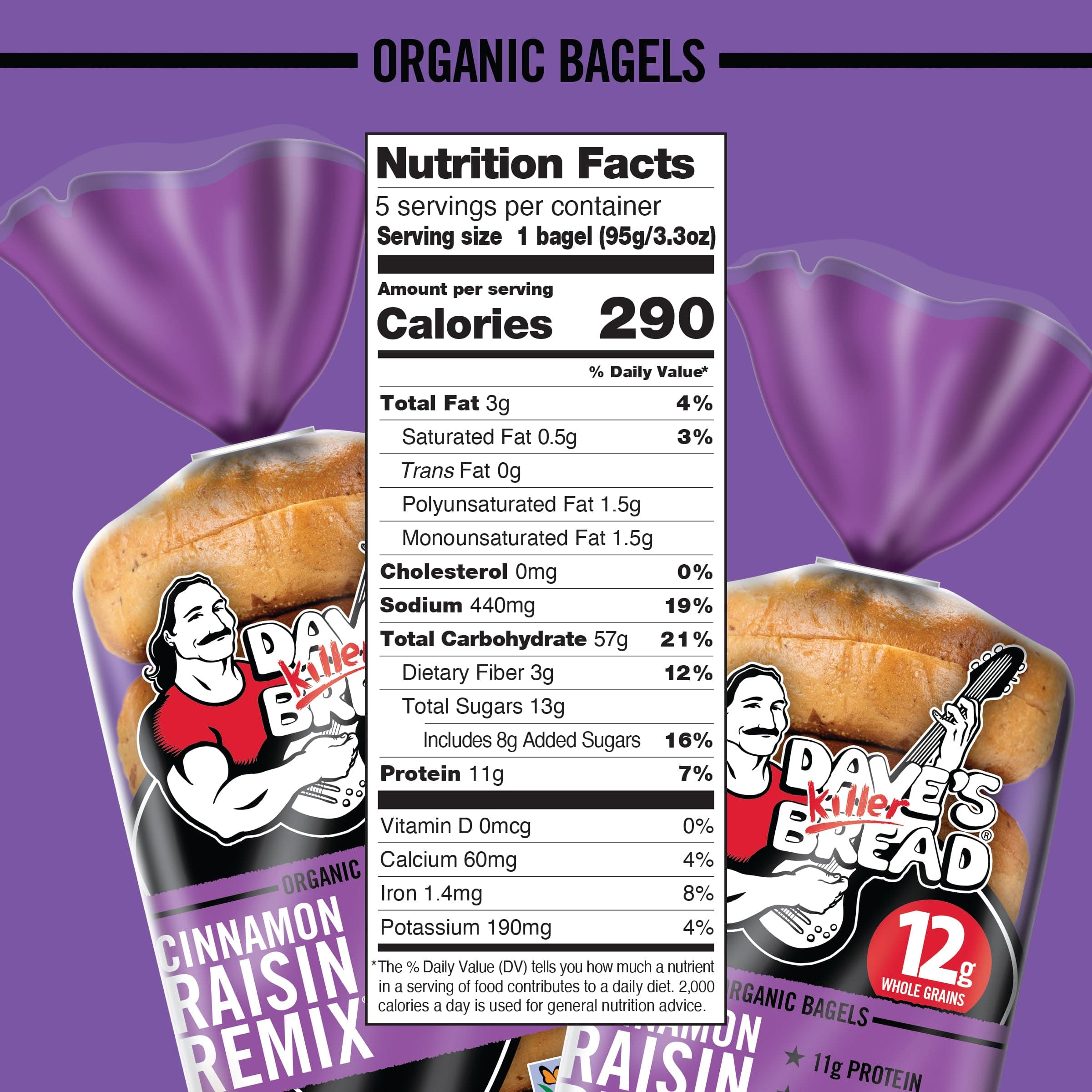 Dave's Killer Bread Cinnamon Raisin Remix Bagels, Organic Cinnamon Raisin Bagels, 5 Count thumbnail 2