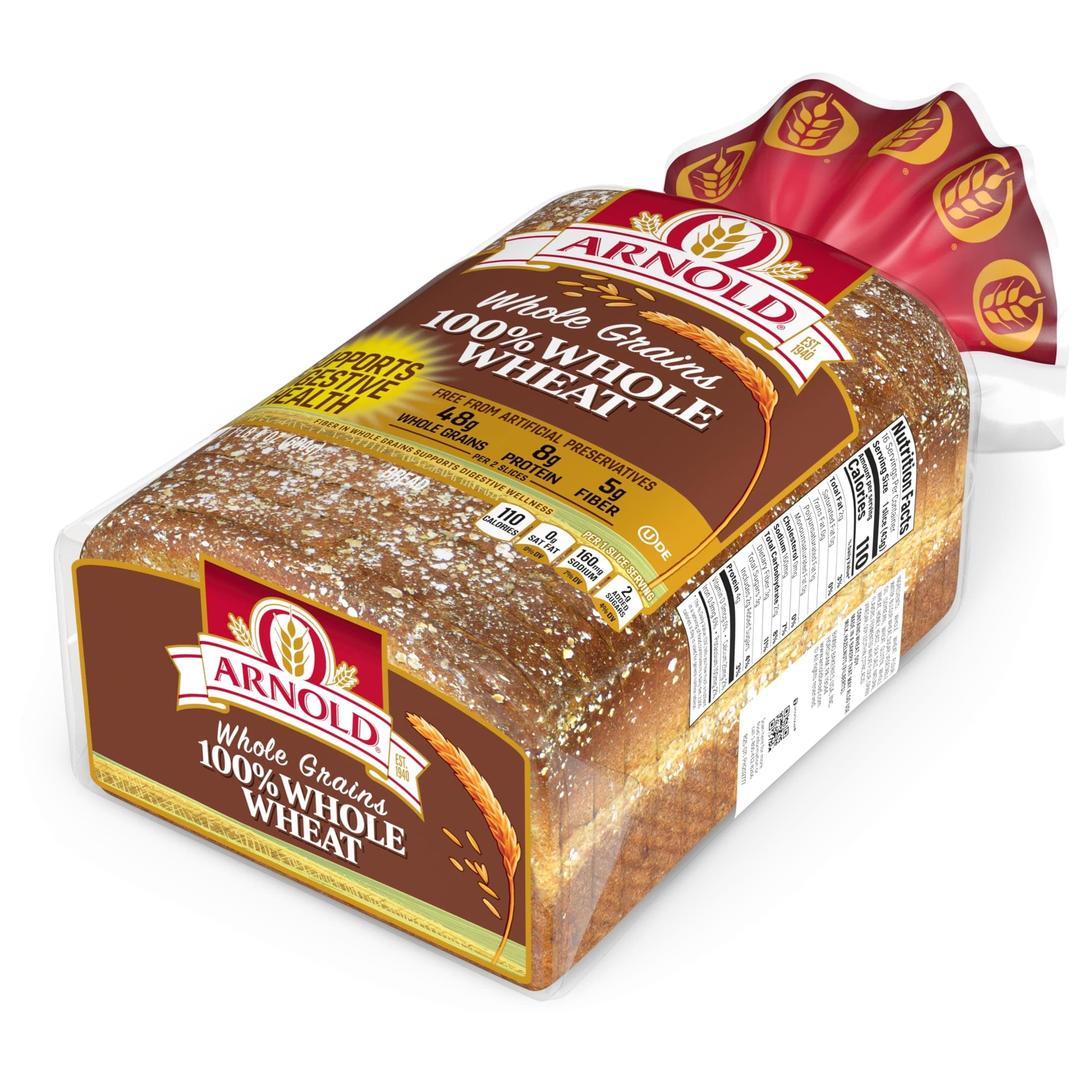 Arnold Whole Grains 100% Whole Wheat Bread, Wheat Bread Free From Artificial Colors, Flavors and Preservatives, 24 oz Loaf thumbnail 5