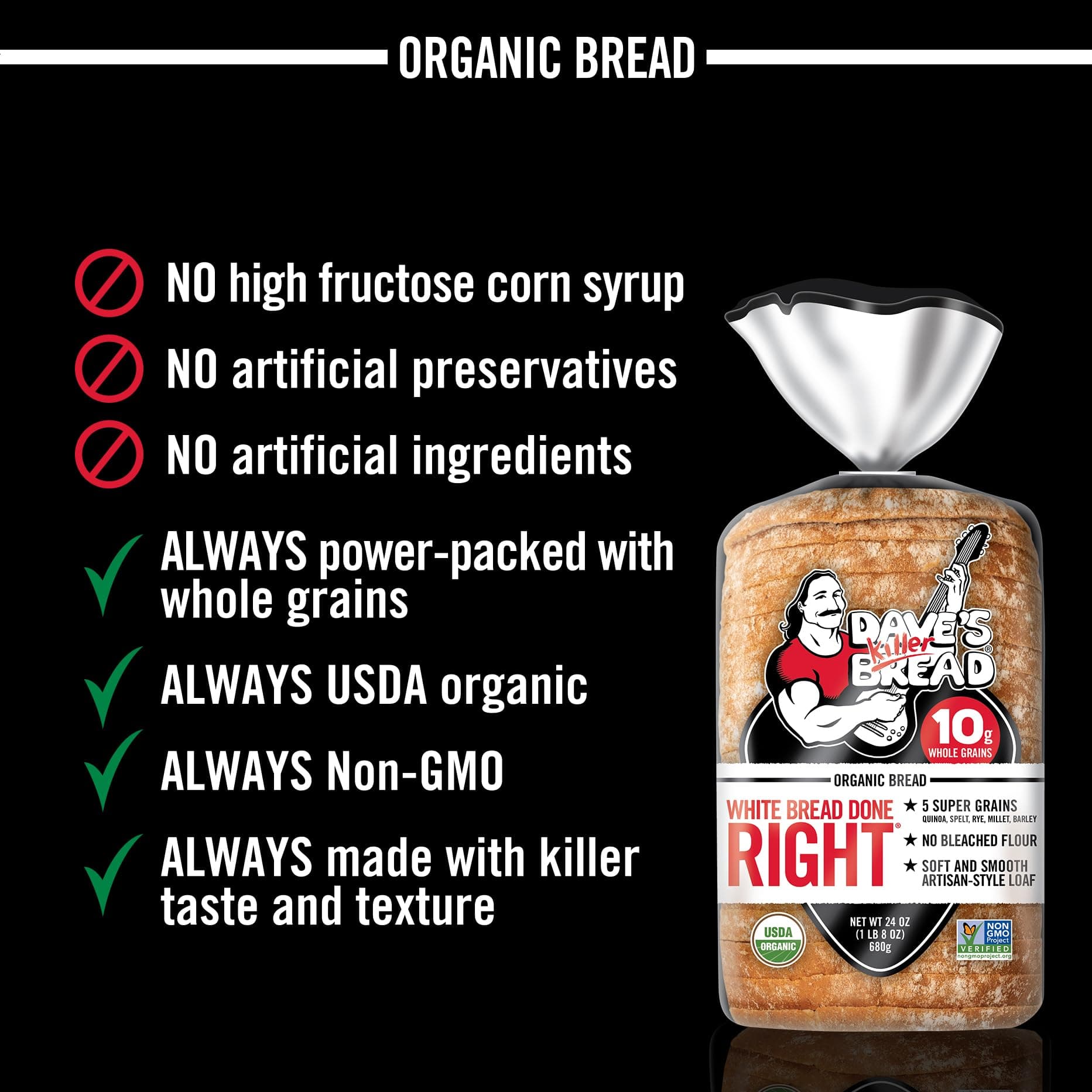 Dave's Killer Bread White Bread Done Right, Artisan-Style Organic White Bread, 24 oz Loaf thumbnail 6