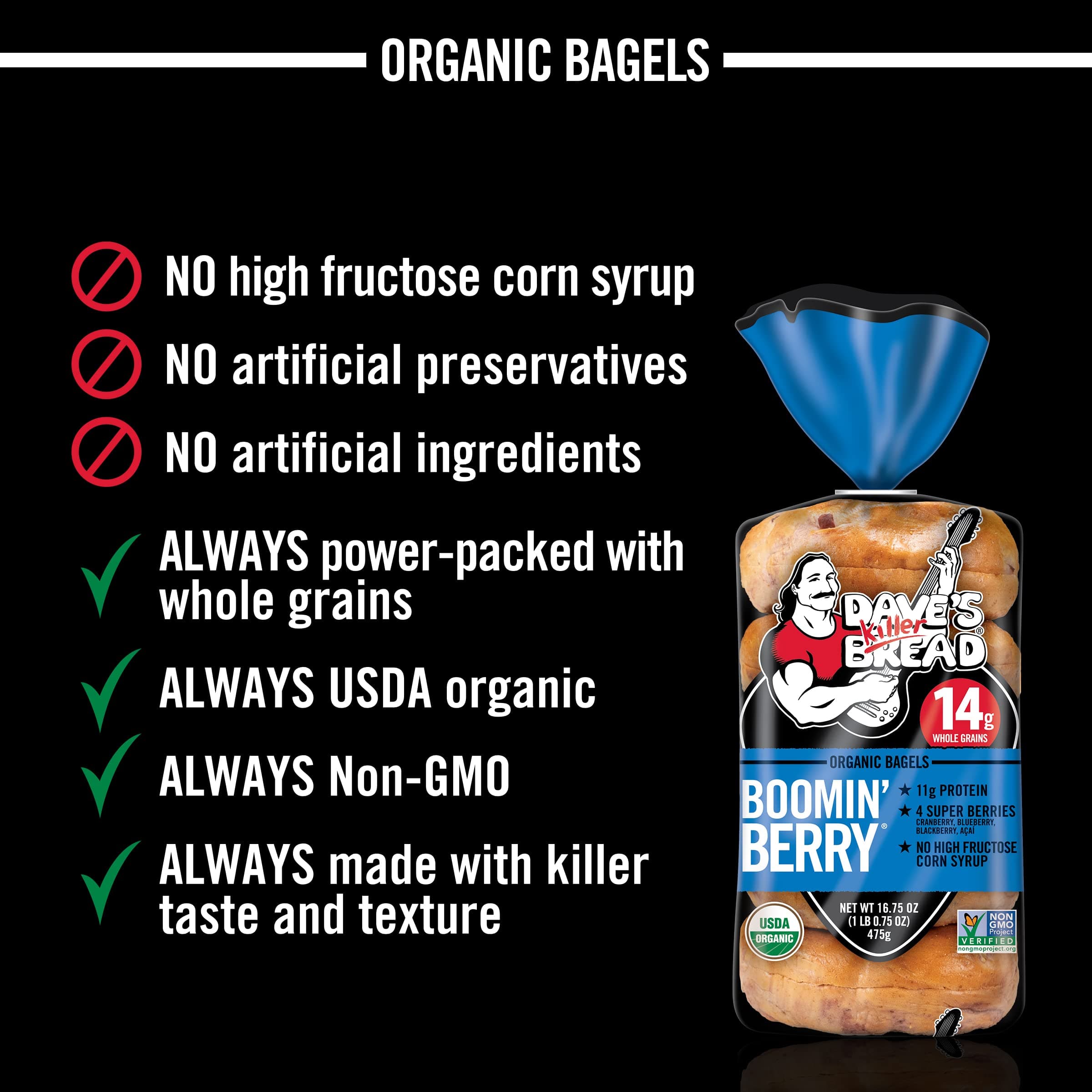 Dave’s Killer Bread® Boomin’ Berry® Bagels, Cranberry, Blueberry, Blackberry and Acai Bagels, 5 Count thumbnail 8