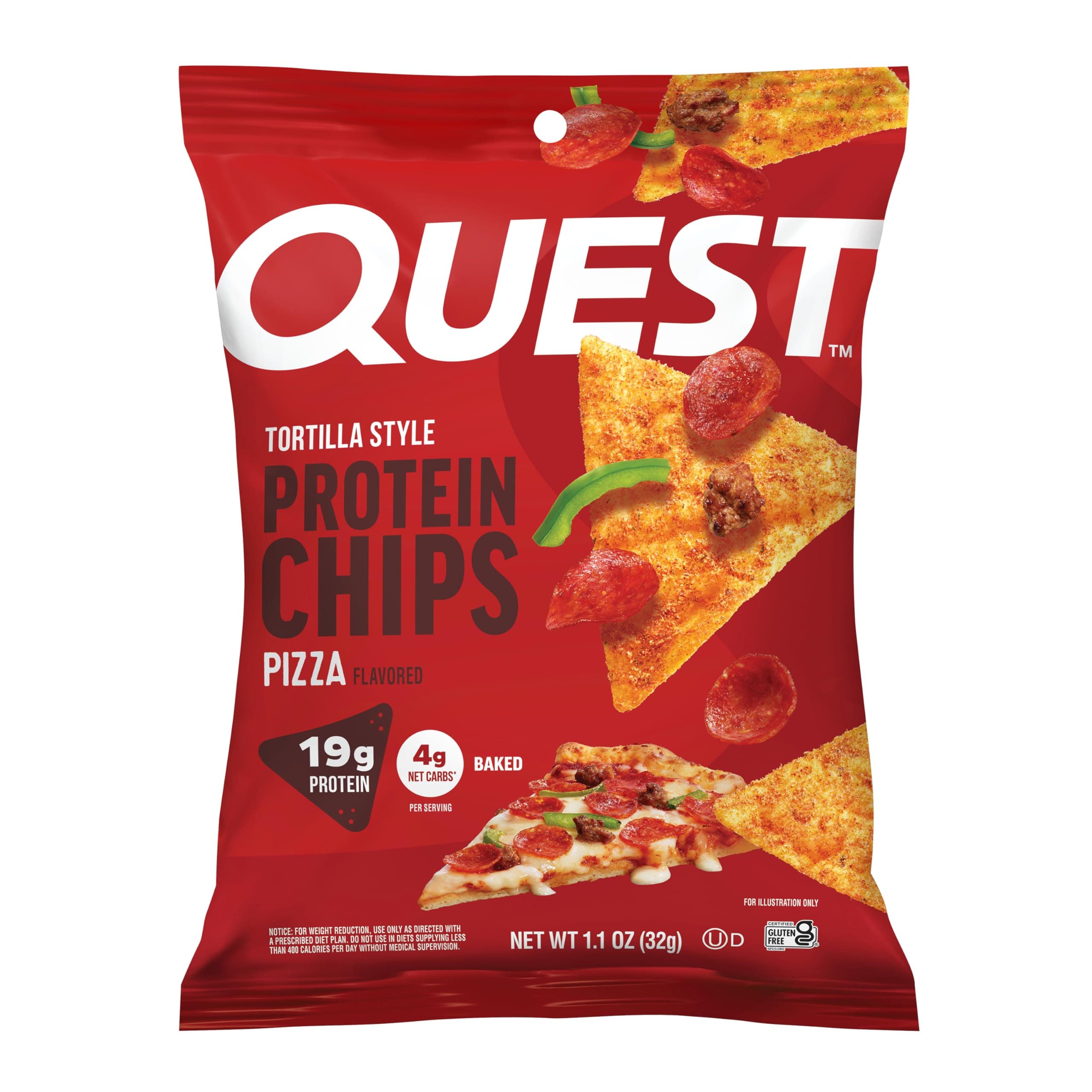Quest Nutrition Pizza Tortilla Style Protein Chips, 19g Protein, 4g Net Carbs, High Protein Snack, Low Carb, Gluten Free, 1.01 oz bags, 12 Count image 1